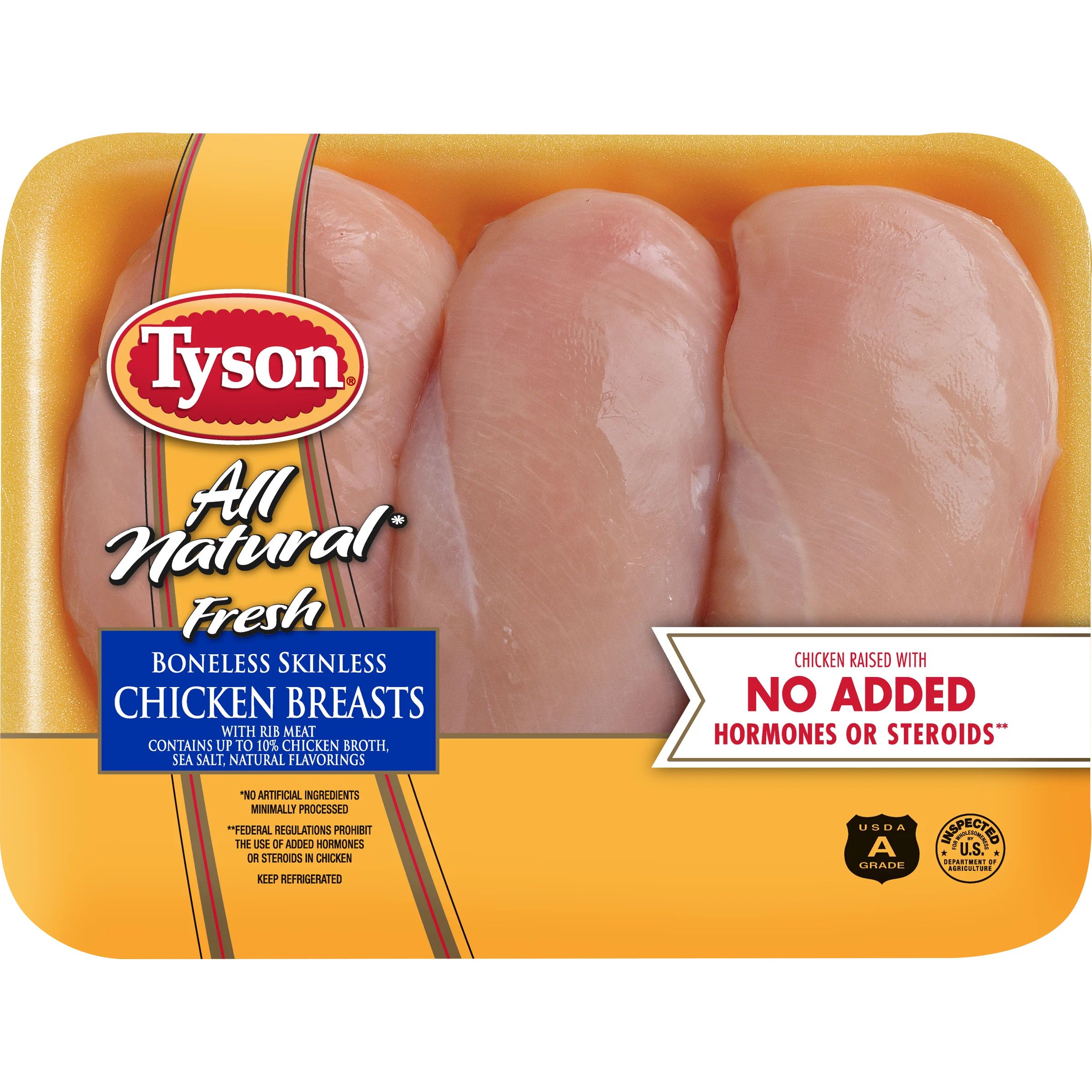 All Natural Fresh Boneless Skinless Chicken Breasts with Rib Meat