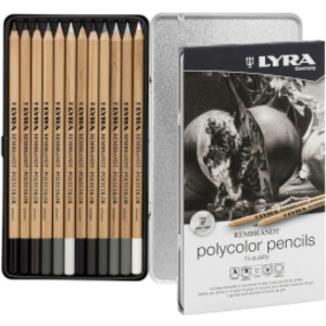 Rembrandt Polycolor Colored Pencil Set Tin, Gray Tones, Assorted Colors, 12 Pieces