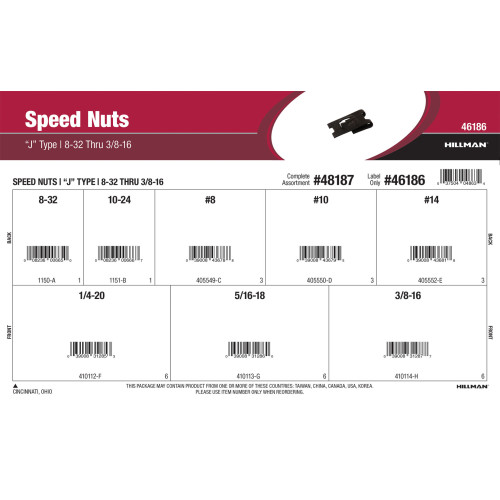 J-Type Speed Nuts Assortment (#8-32 thru 3/8