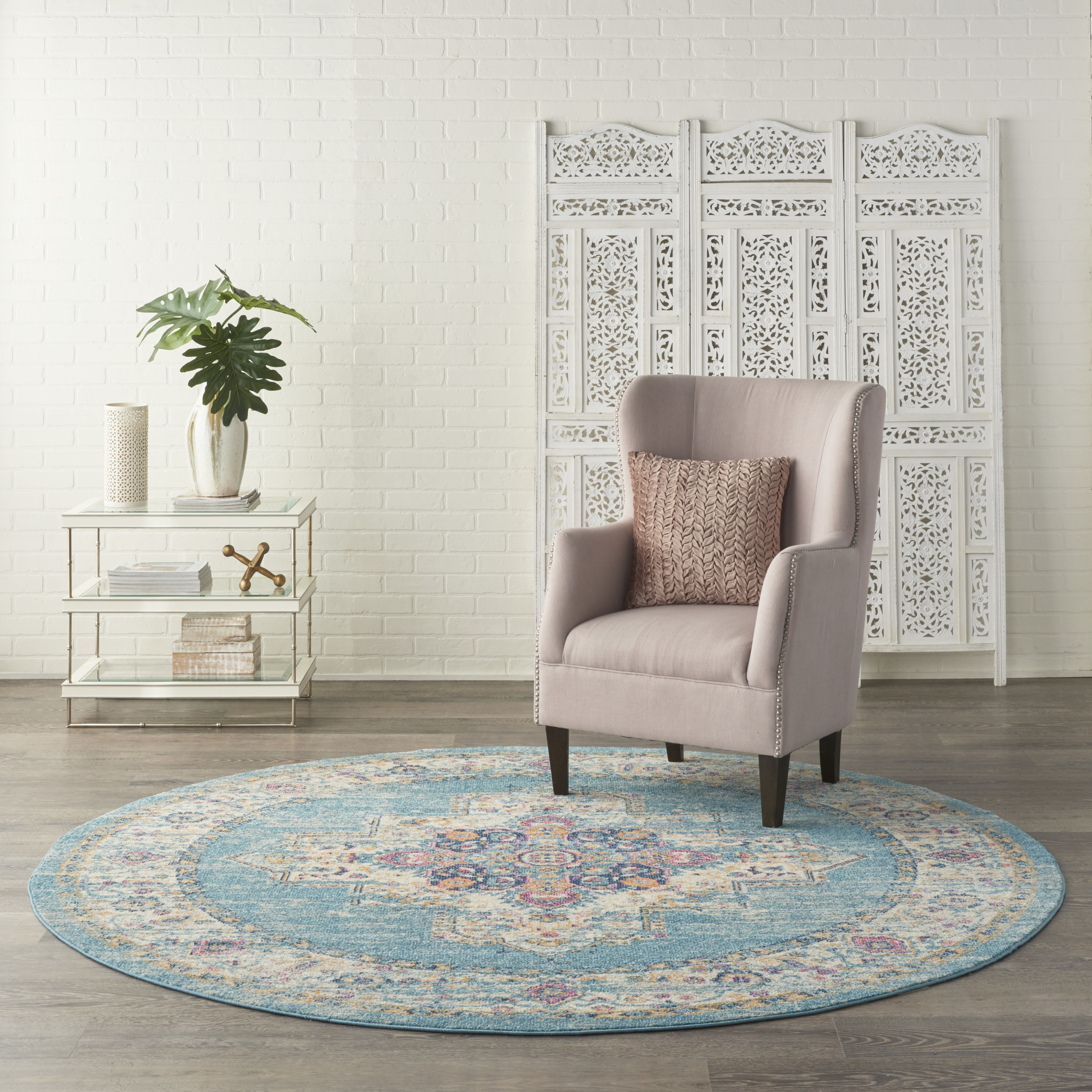 Nourison Passion 8' x Round Light Blue Bohemian Indoor Rug