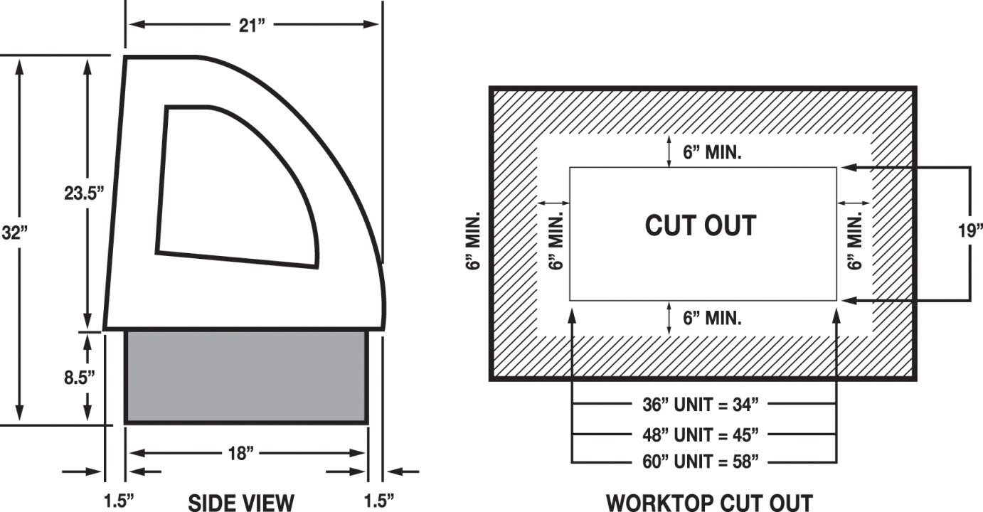 36-inch-wide 120-volt curved-front Cayenne® refrigerated drop-in display case with rear access