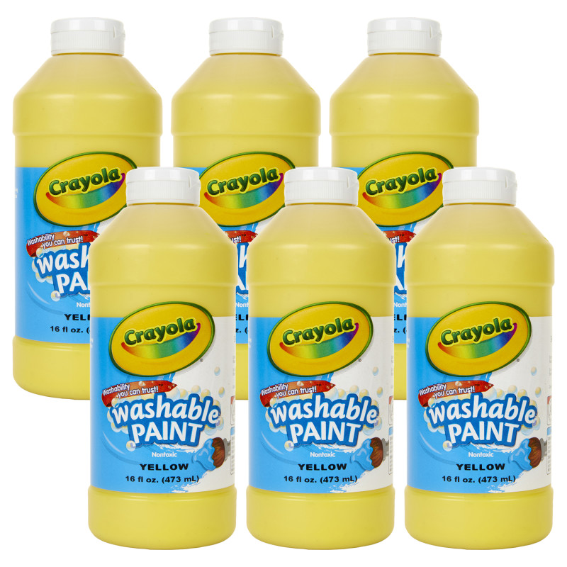 Washable Paint, Yellow, 16 oz. Bottles, Pack of 6
