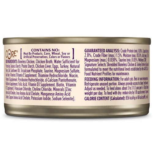 Wellness CORE Signature Selects Shredded Chicken & Turkey in Sauce back packaging