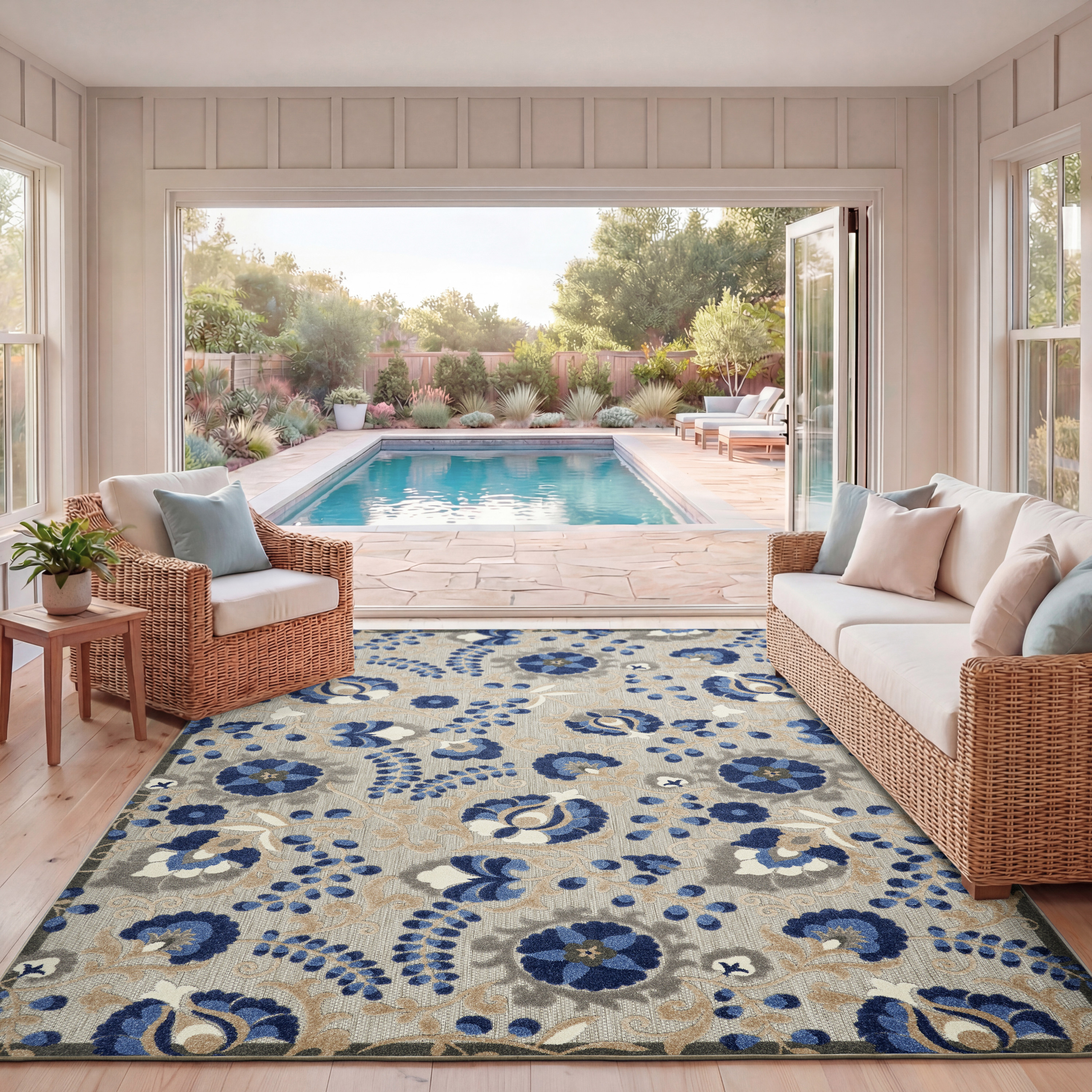 Nourison Aloha 7' x 10' Natural Blue Farmhouse Rug