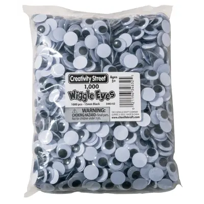 Creativity Street  Wiggle Eyes, Black,  15 mm, 1000 Pieces