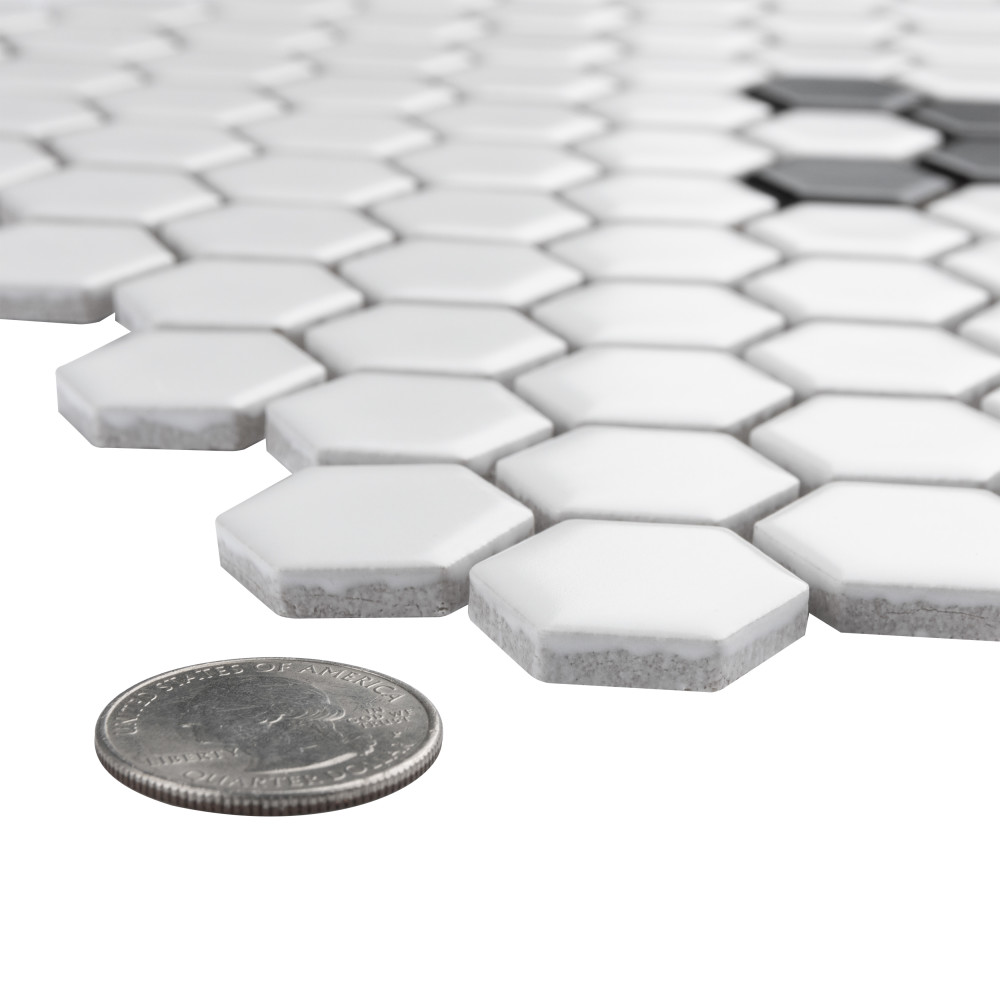 Metro 1″ Hex Matte White w/Snowflake 10-1/4 in. x 11-7/8 in. Porcelain Mosaic Tile