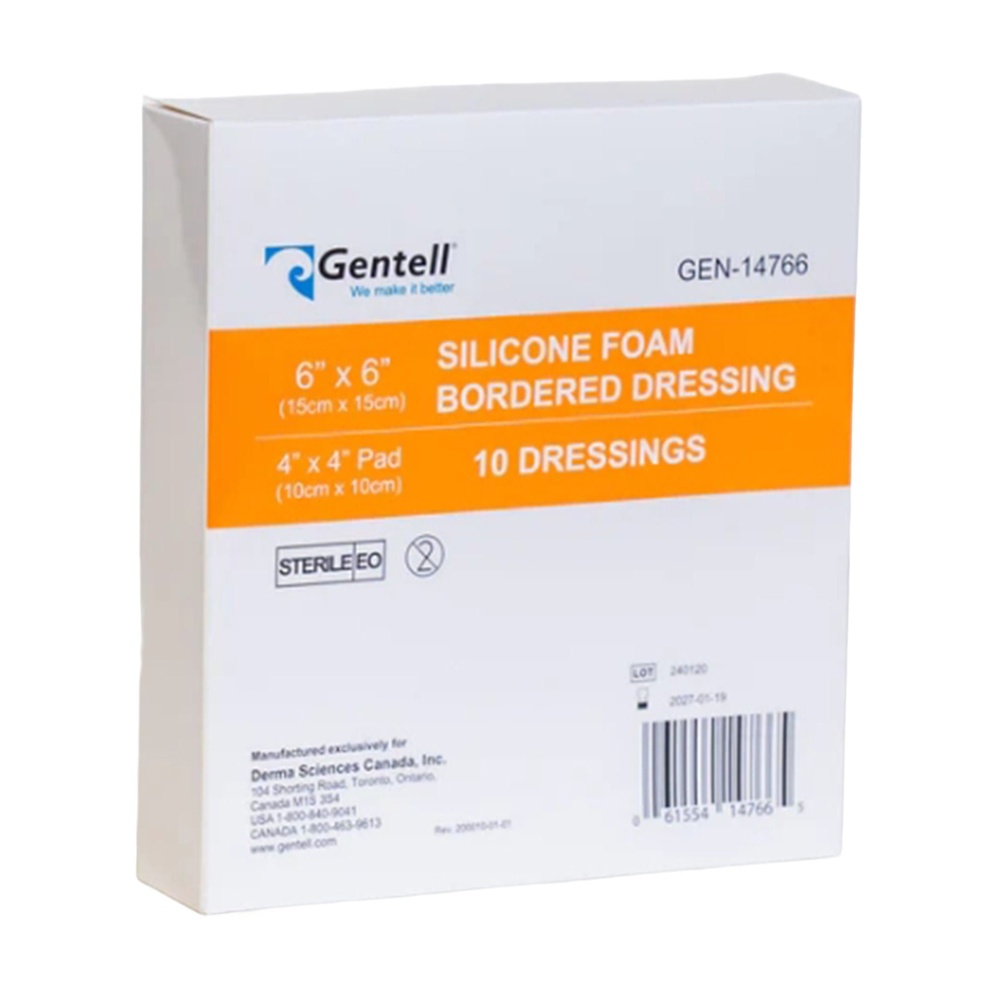 Gentell DRESSING, SILICONE BORDERED FOAM 6"X6" (10/BX)