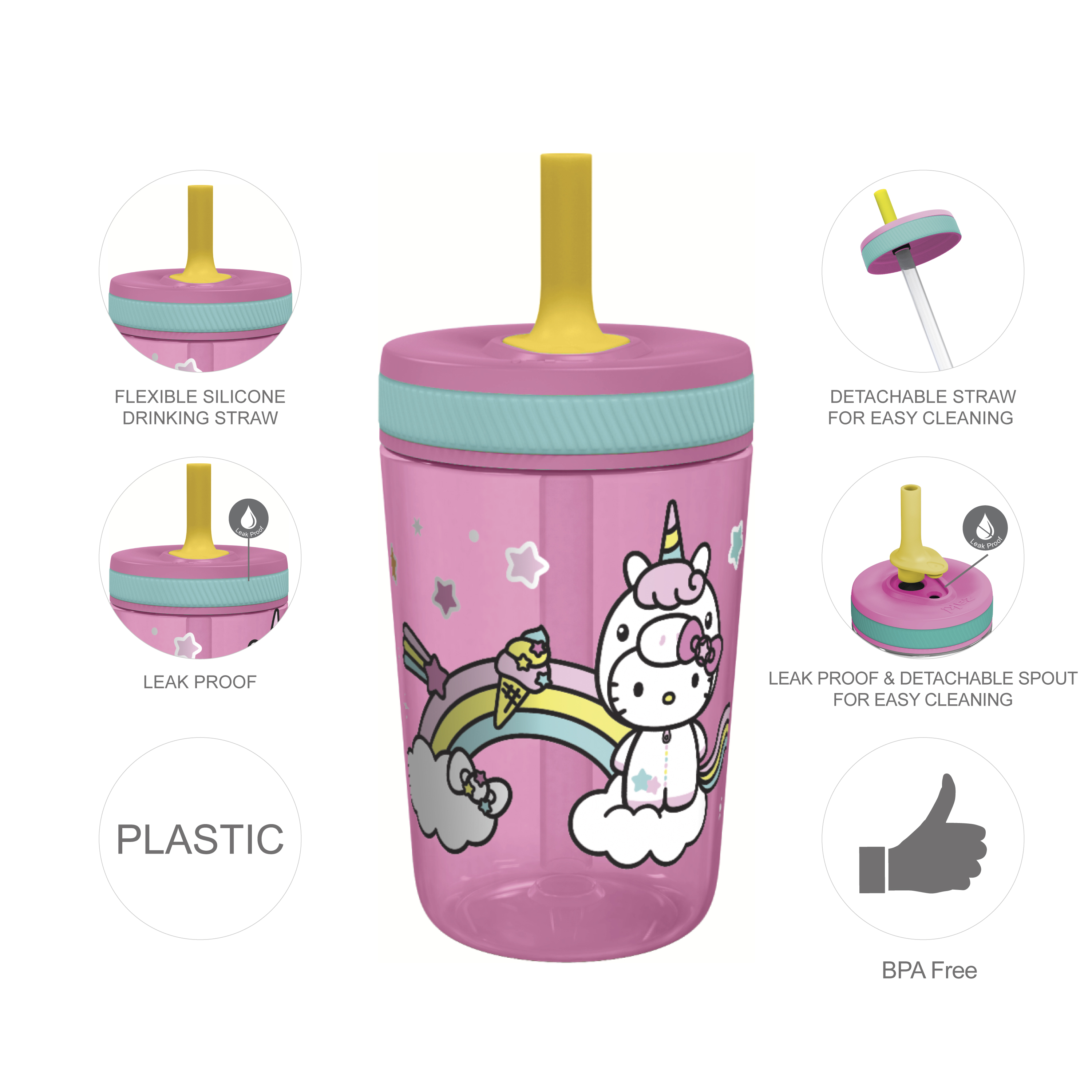 Sanrio 15  ounce Plastic Tumbler, Hello Kitty, 2-piece set slideshow image 7