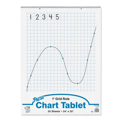 Pacon  Grid Ruled Chart Tablet, Spiral Bound, 1 in grid ruled 24