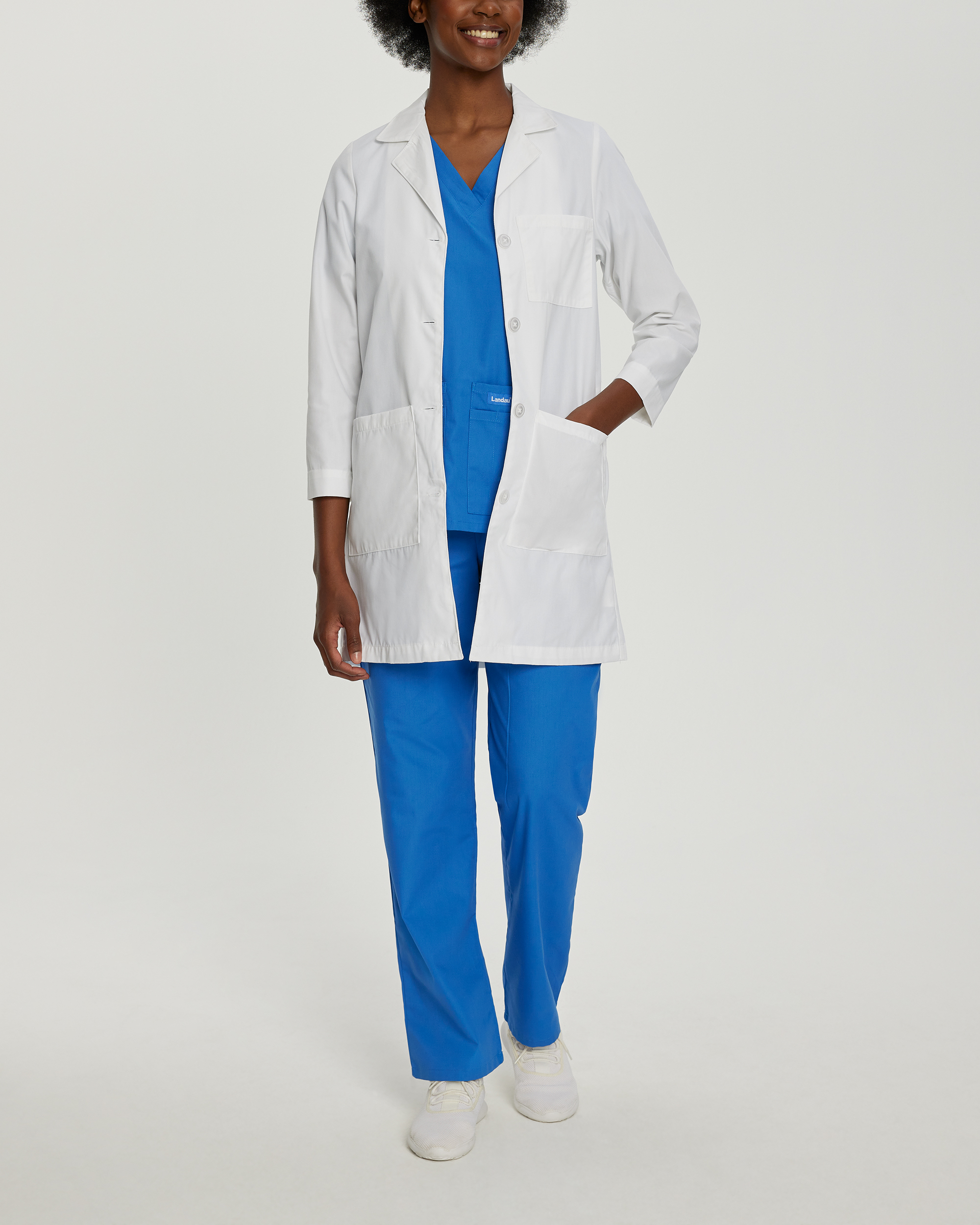 Landau Women&#8216;s 3-Pocket Full-Length White Coat-White Coats