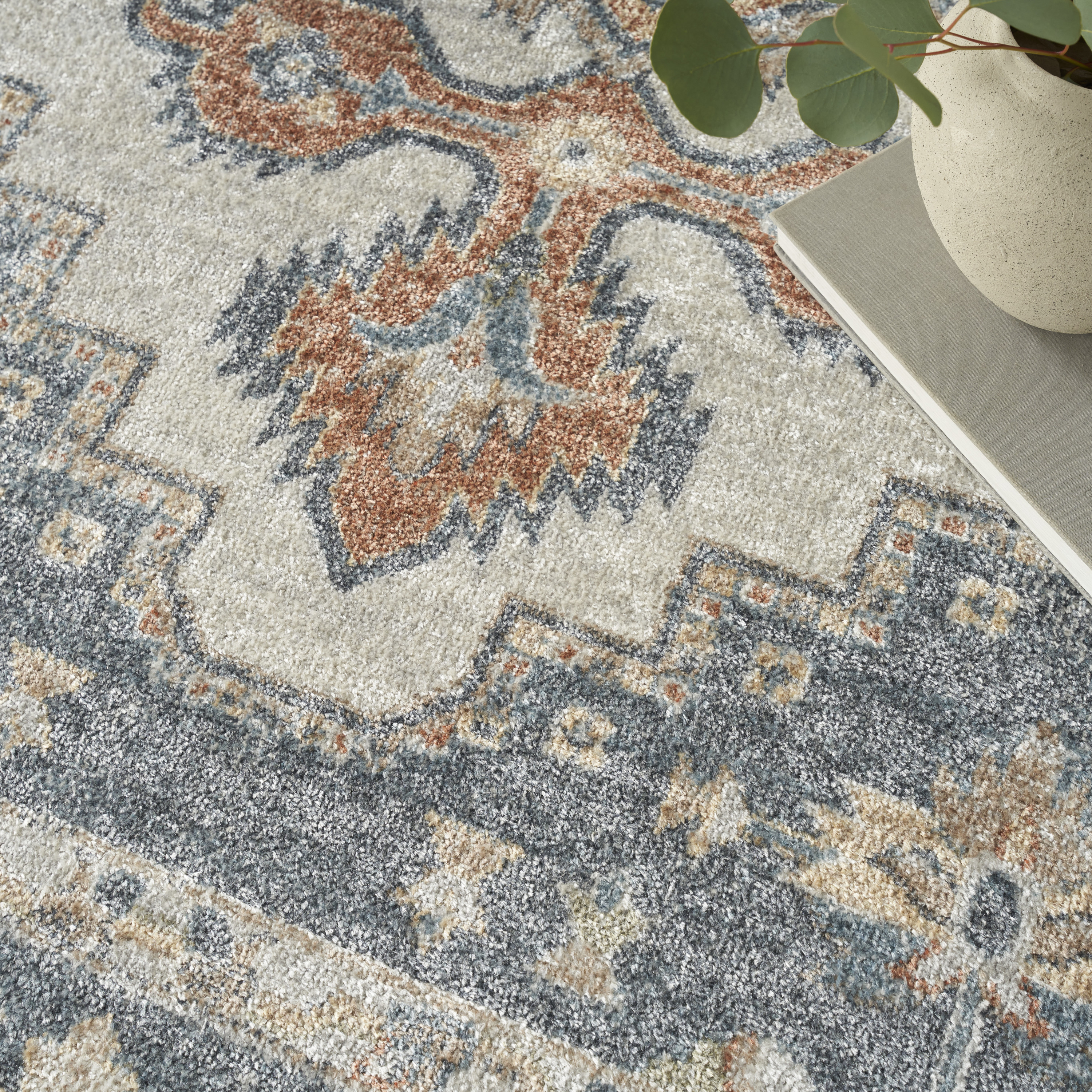 Nourison Astra Machine Washable 9' x 12' Grey Gold Vintage Indoor Rug