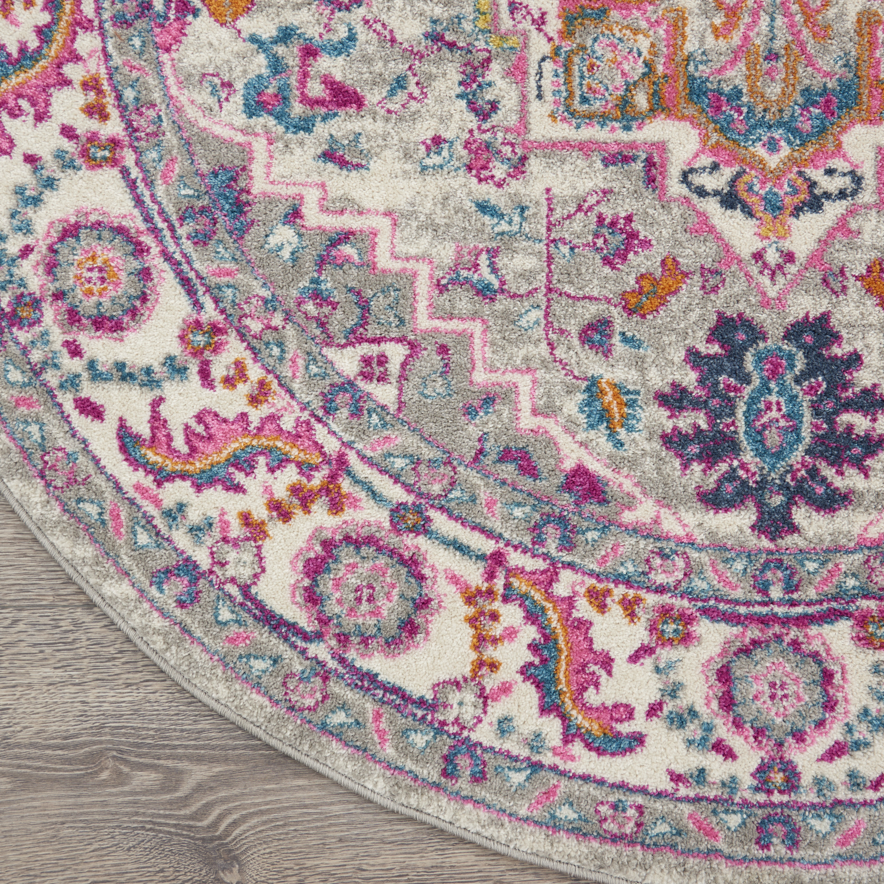 Nourison Passion 8' x Round Light Grey Pink Bohemian Indoor Rug