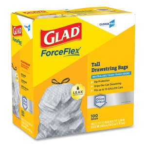 Clorox, Glad Forceflex LLDPE Liner, 13 gal Capacity, 24 in Wide, 28 in High, 0.95 Mils Thick, Gray