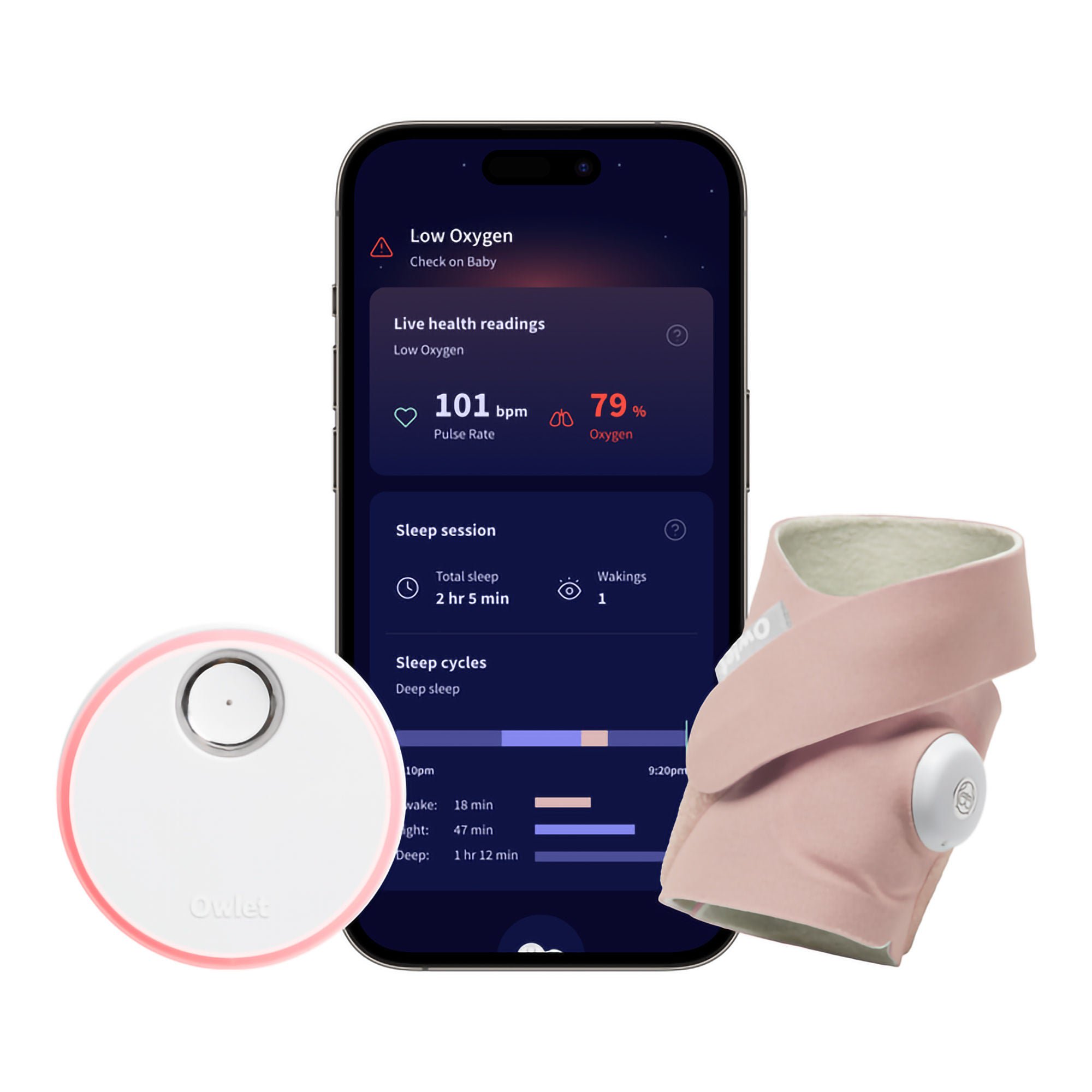 Owlet® Dream Sock Smart Baby Monitor, Track Heart Rate and Oxygen, Dusty Rose