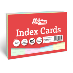 Lined Index Cards with Headline, 8 x 5 Inches, Assorted Colors, 100 Cards