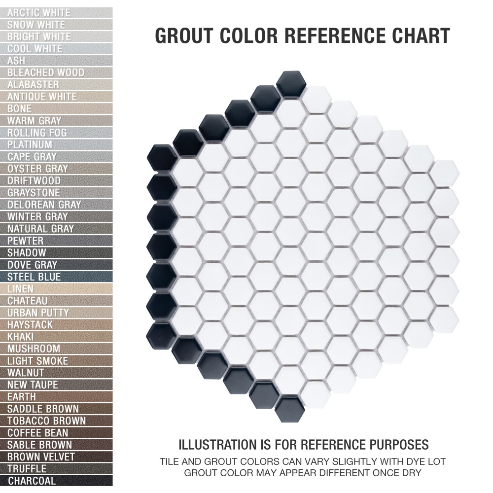 Sample – Metro Geo 1″ Hex Matte White w/Black Edge Porcelain Mosaic Tile