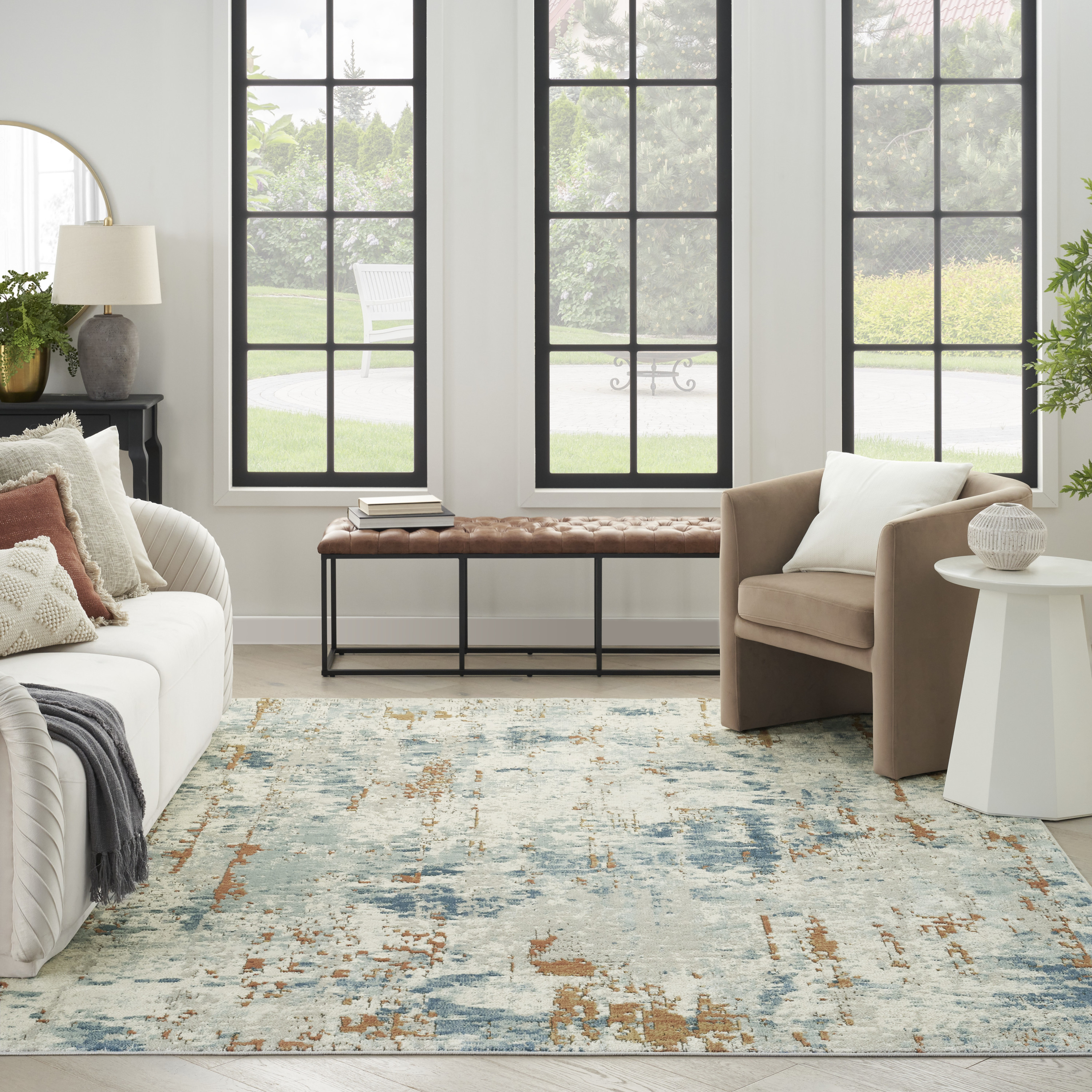 Nourison Quarry 5'3" x 7'3" Beige Blue Rust Modern Indoor Rug
