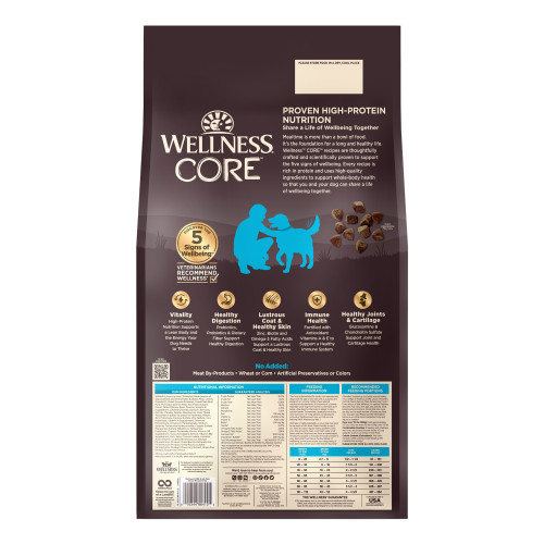 Wellness CORE Grain Free Ocean Whitefish, Herring & Salmon back packaging