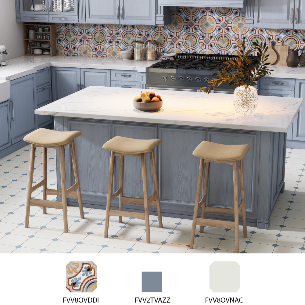 Vaudeville Octagon Deco Diglas with Taco Azzuro 7-7/8 in. x 7-7/8 in. Porcelain Floor and Wall Tile