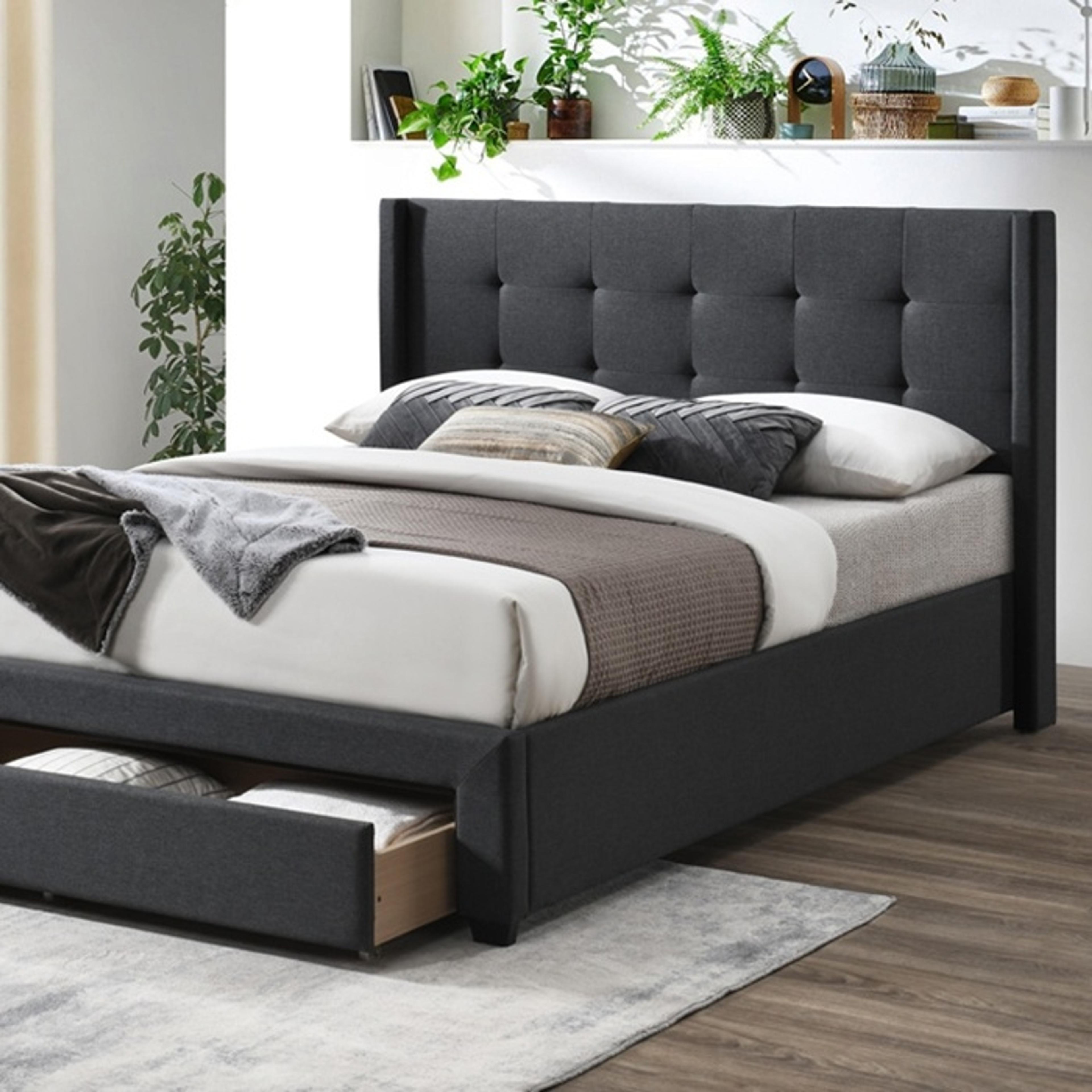 Lifestyle image of the Jordan Bed Frame, Drawer Base, Charcoal from Forty Winks