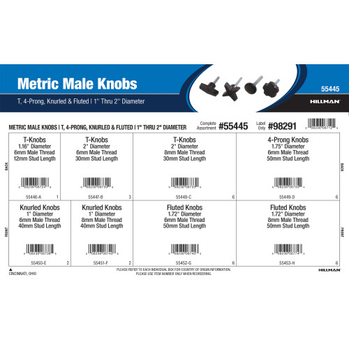 Metric Male Knobs Assortment (T, 4-Prong, Knurled, and Fluted)