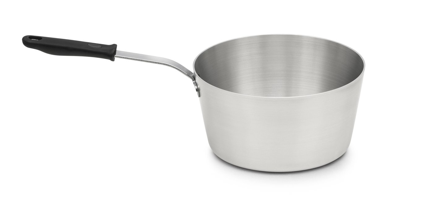 7-quart Wear-Ever® tapered aluminum saucepan with natural finish and silicone handle