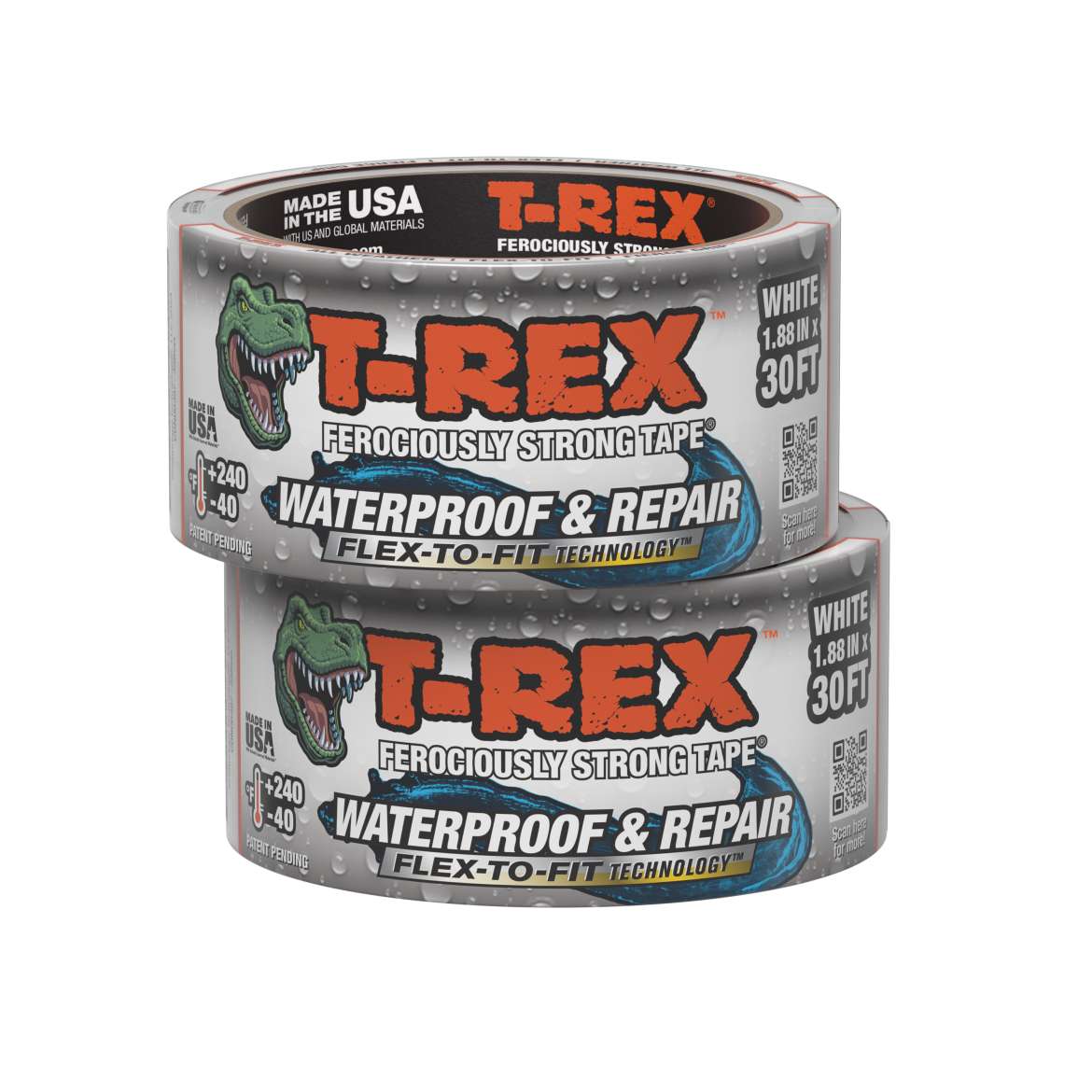 T-Rex® Ferociously Strong® Waterproof and Repair Tape – White, 2pk, 1.88 in. x 10 yd.