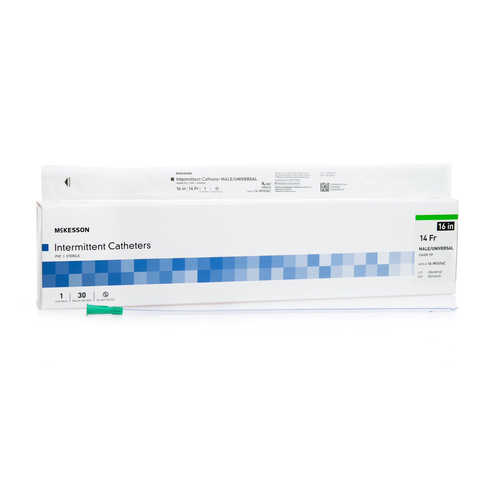 McKesson Male Urethral Catheter, 14 Fr, Coudé Tip