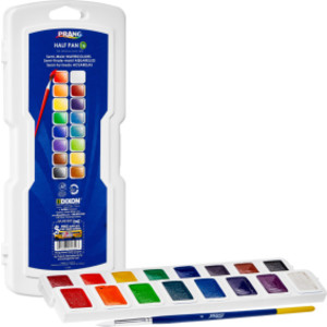 Half Pan Watercolors, 16-Color Set with Brush