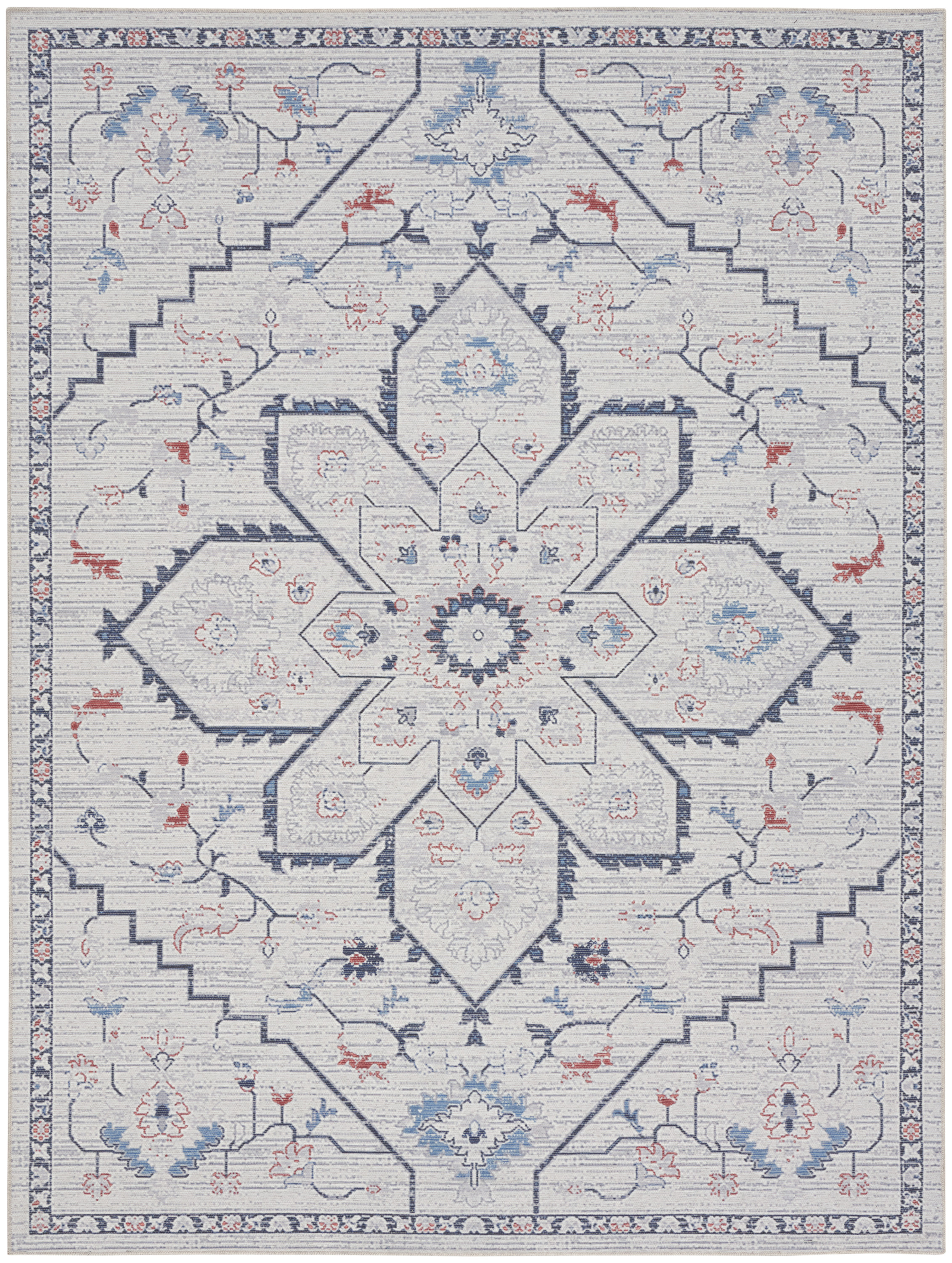 Nourison New Concept Washables 7'10" x 9'10" Ivory Blue Farmhouse Indoor Rug