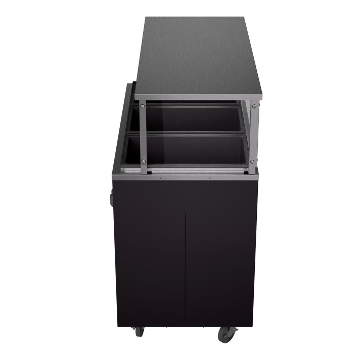 46-inch 120-volt three-well 2-Series deluxe hot-food station with granite-style base, open storage compartment and cafeteria-style breath guard