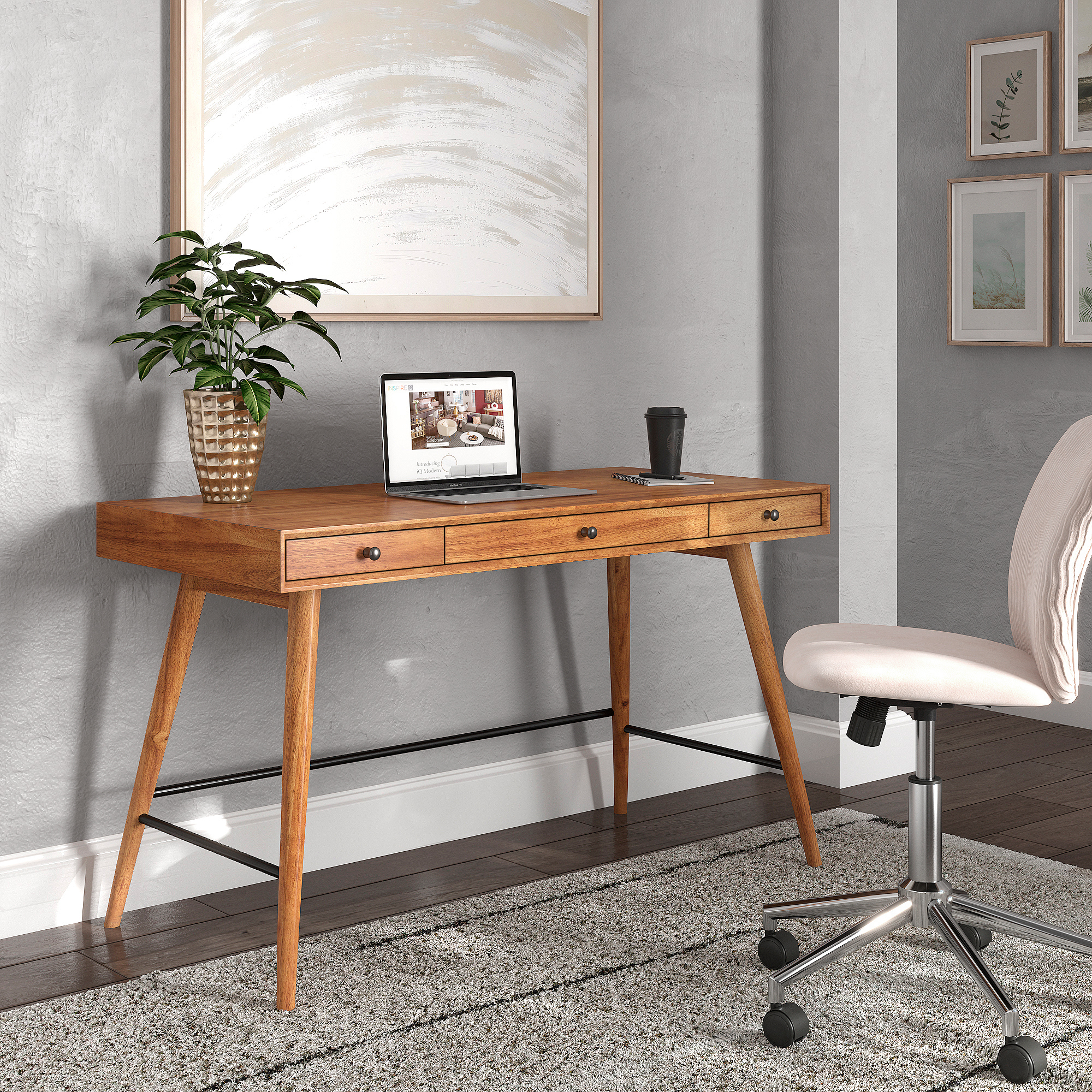 Wood 3-Drawer Writing Desk