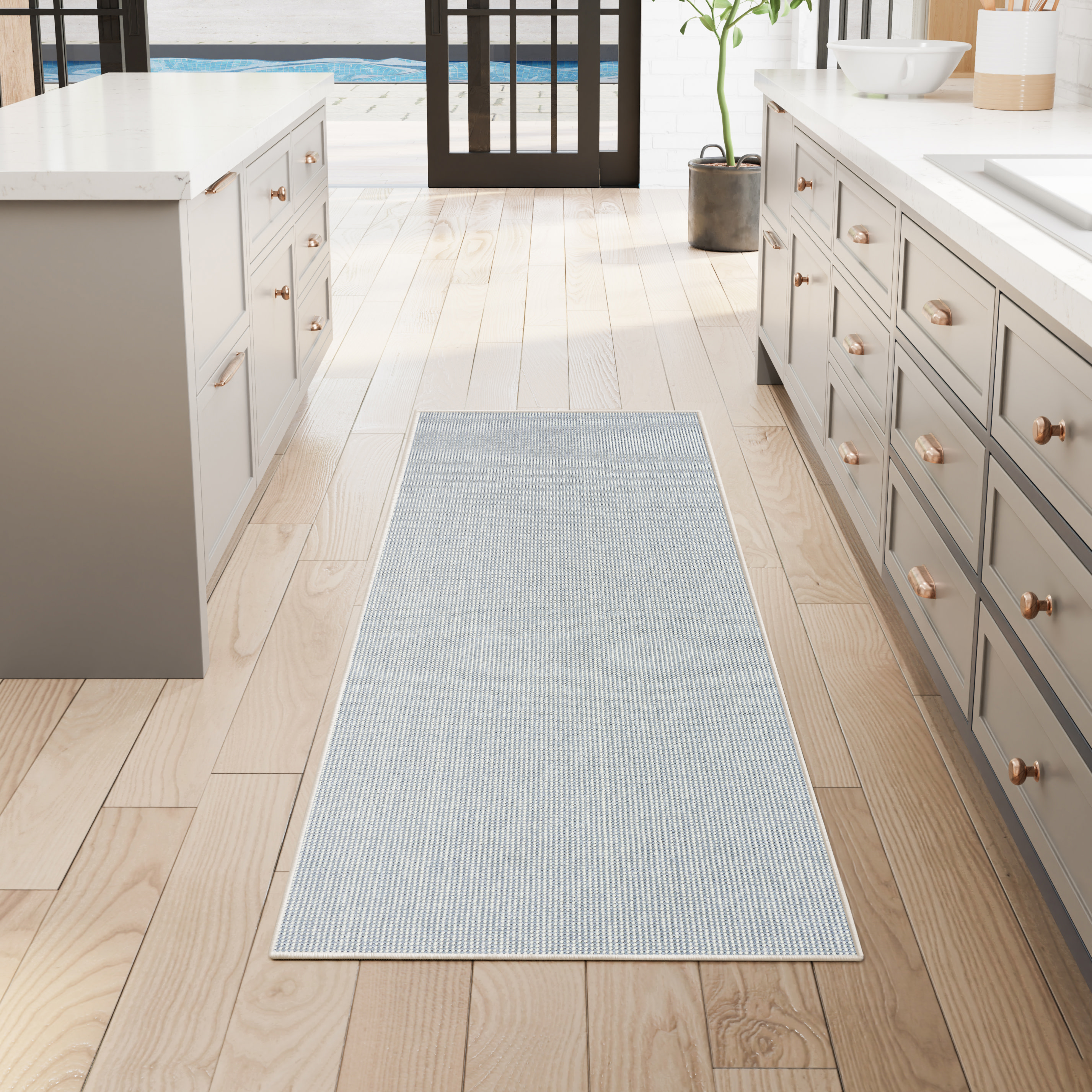 Nourison Natural Texture 2'3" x 7'6" Ivory Blue Farmhouse Indoor Rug