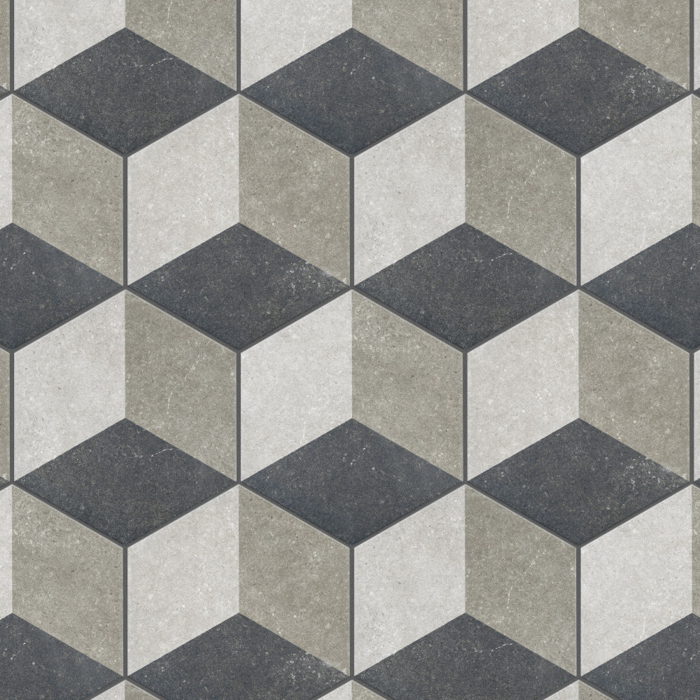 Traffic Hex 3D Grey 8.63x9.88 Hexagon Porcelain Floor and Wall Digital Pattern