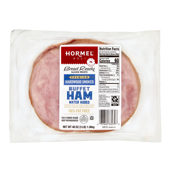 BREAD READY(r) Ham, Buffet, Hardwood Smoked, Premium, Water Added, 1 oz slices, 4/3 lb . C1CB - Front Center Inner Pack (Hi Res)