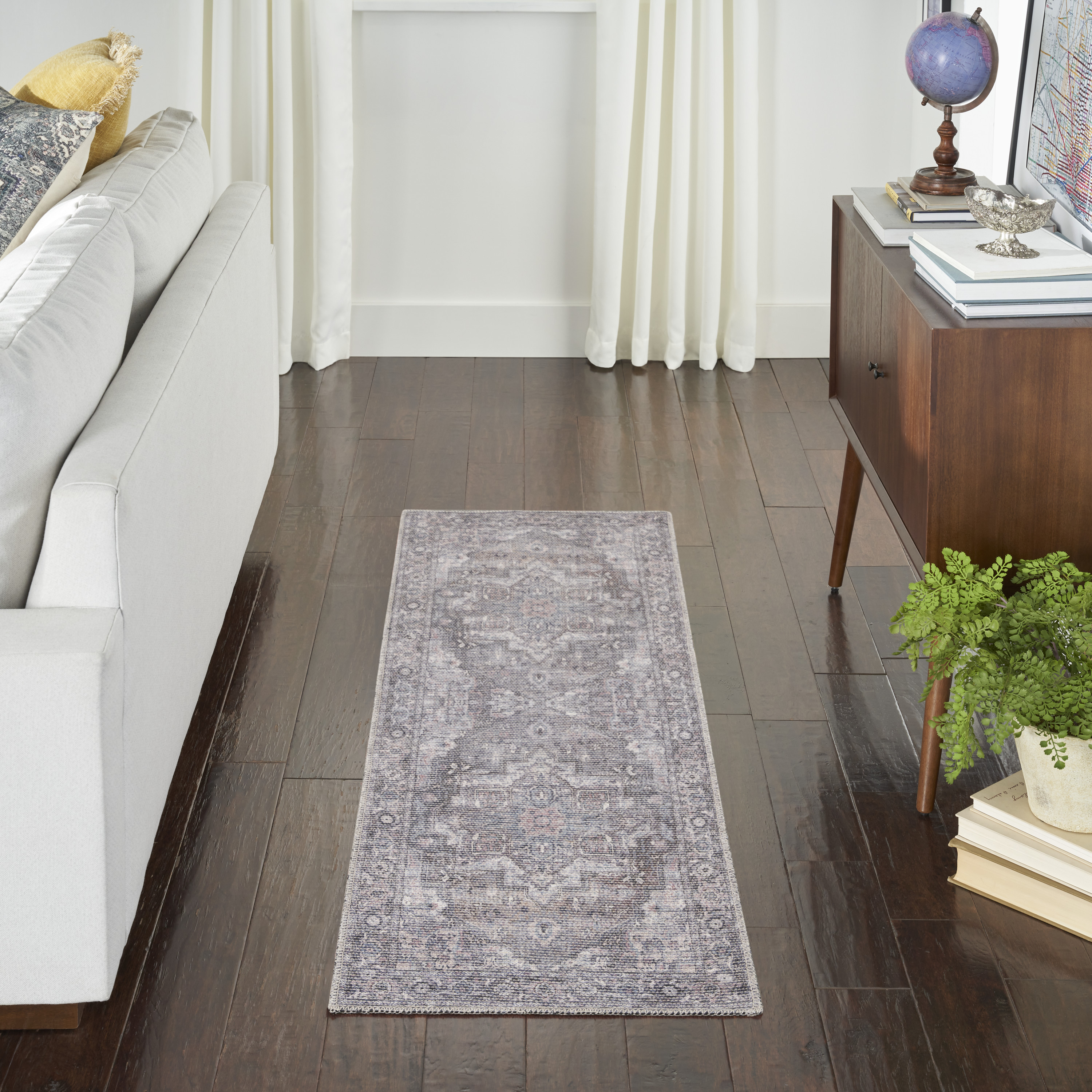Nourison New Concept Washables 2' x 6' Grey Vintage Indoor Rug