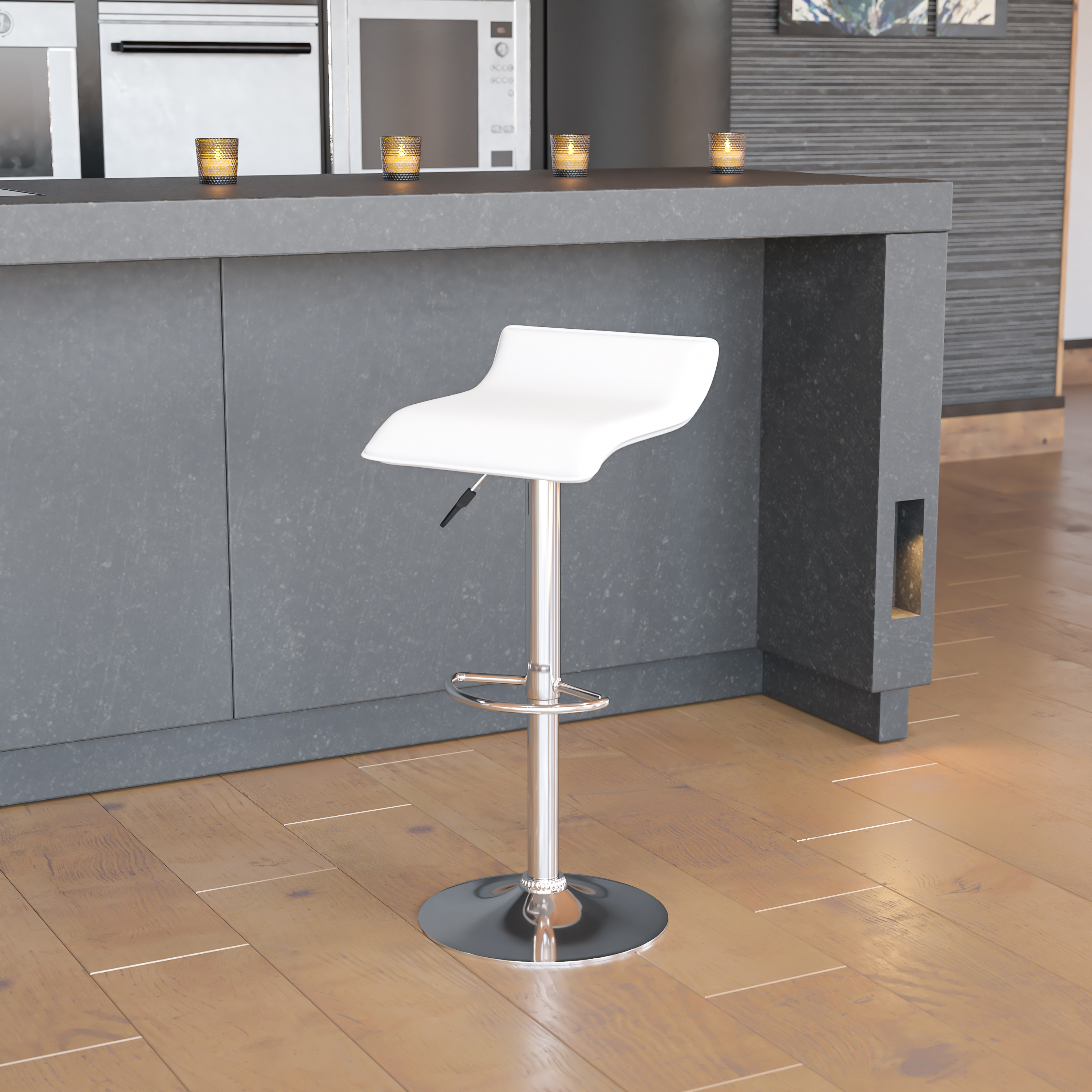 Taburete de bar de vinilo negro altura ajustable con asiento ondulado sólido - Imagen 22 de 31