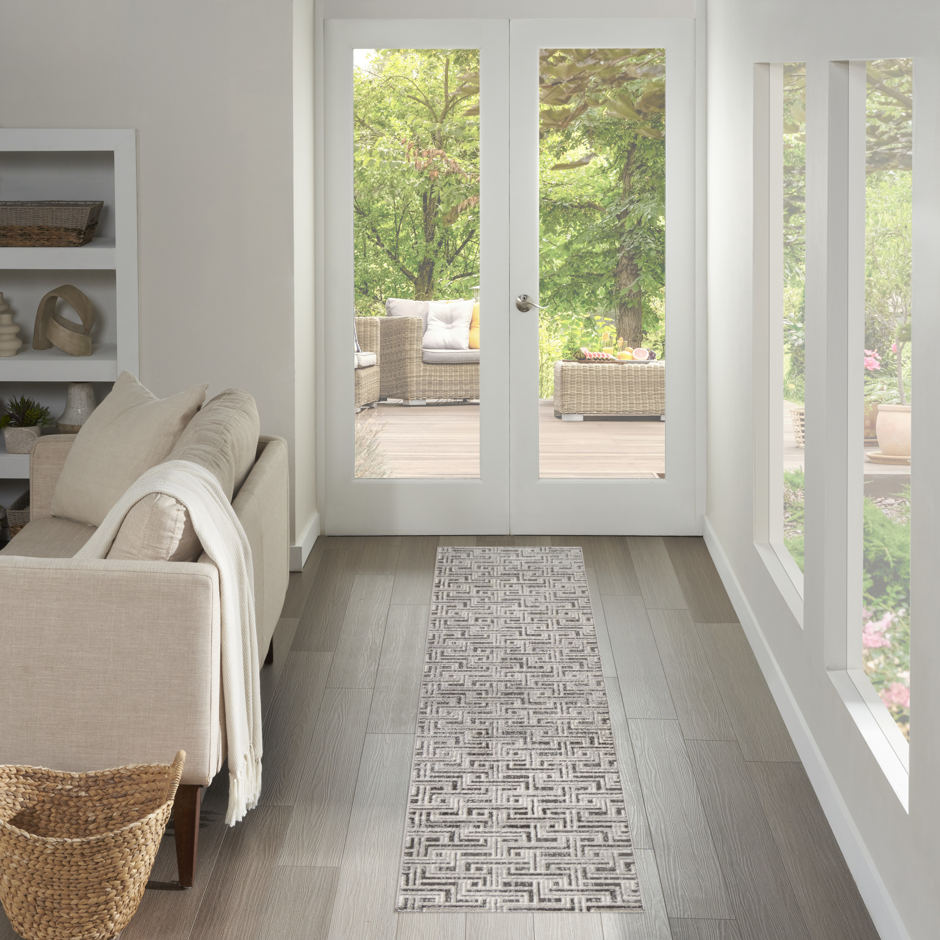 Nourison Serenity Home 2'2" x 7'6" Grey Ivory Modern Indoor Rug