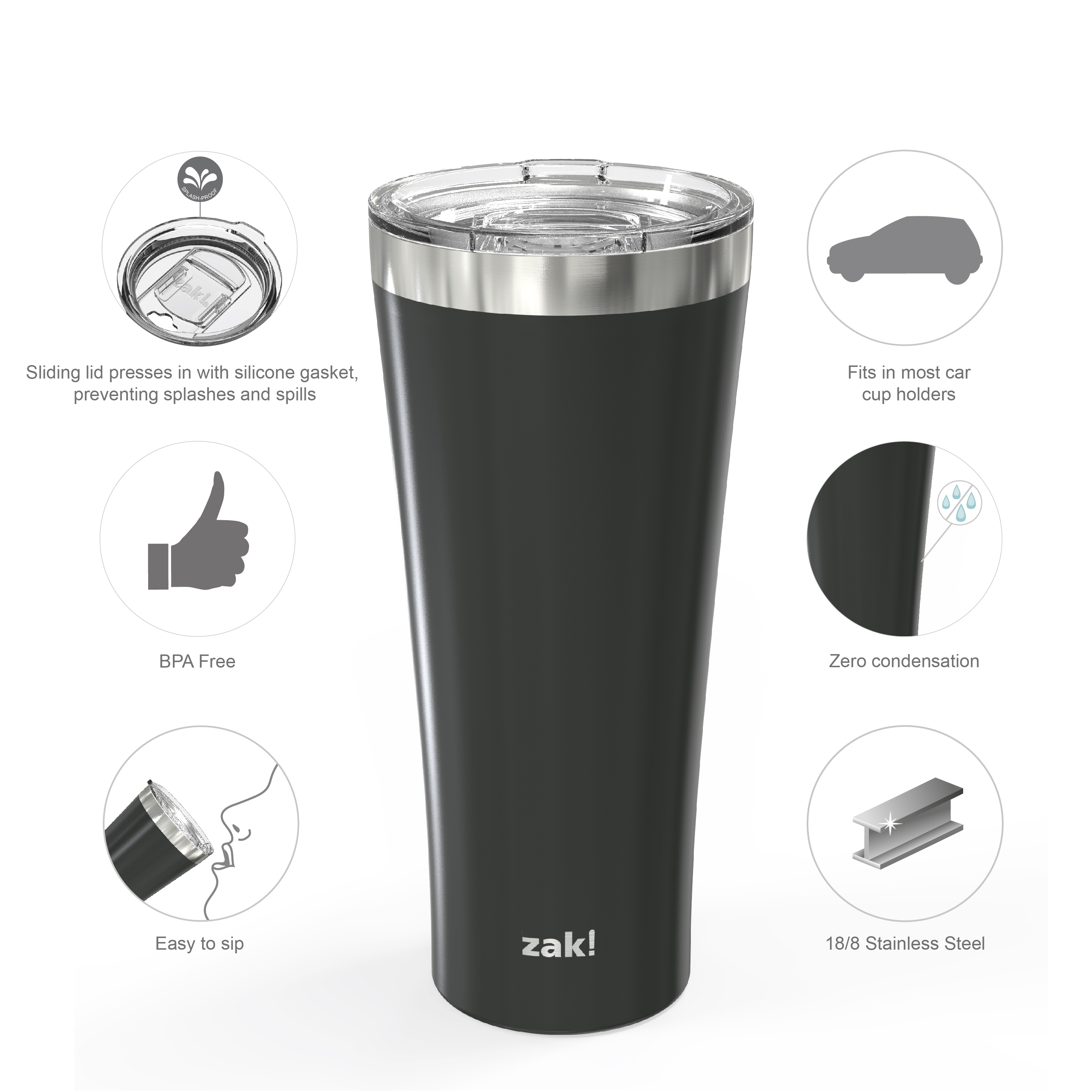 Alpine 30 ounce Stainless Steel Vacuum Insulated Tumbler with Straw, Charcoal slideshow image 6