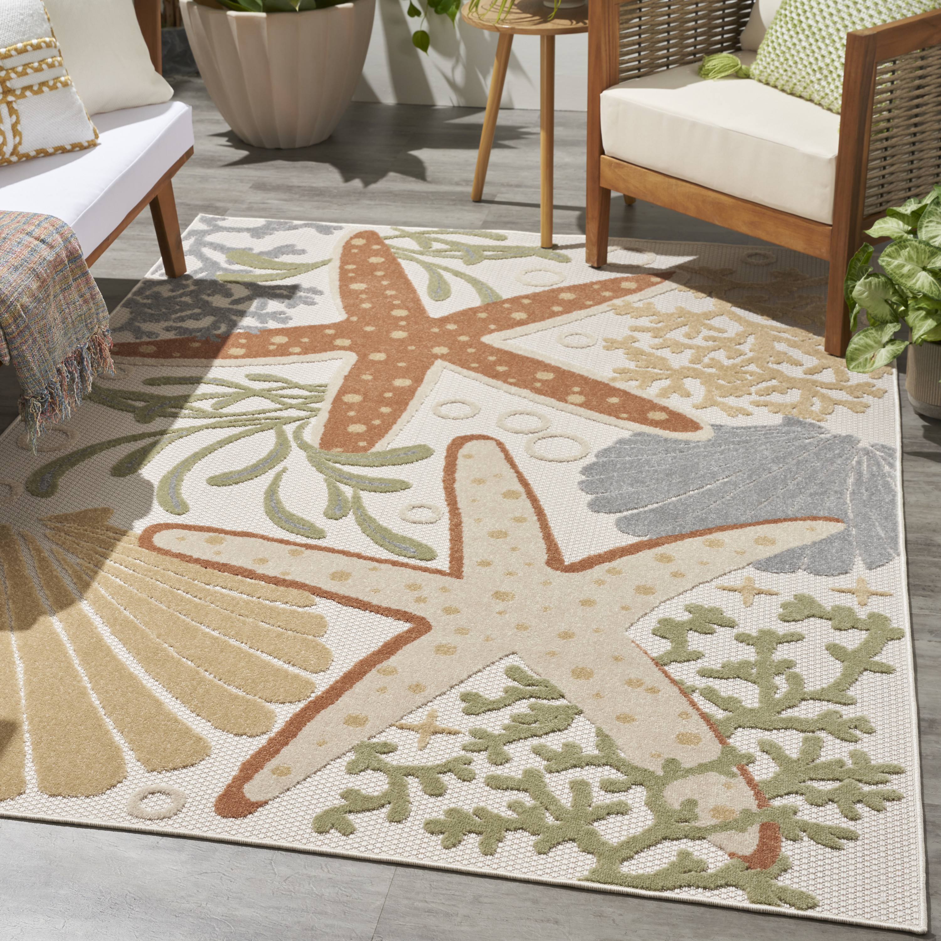 Nourison Aloha 6' x 9' Ivory Multicolor Outdoor Rug