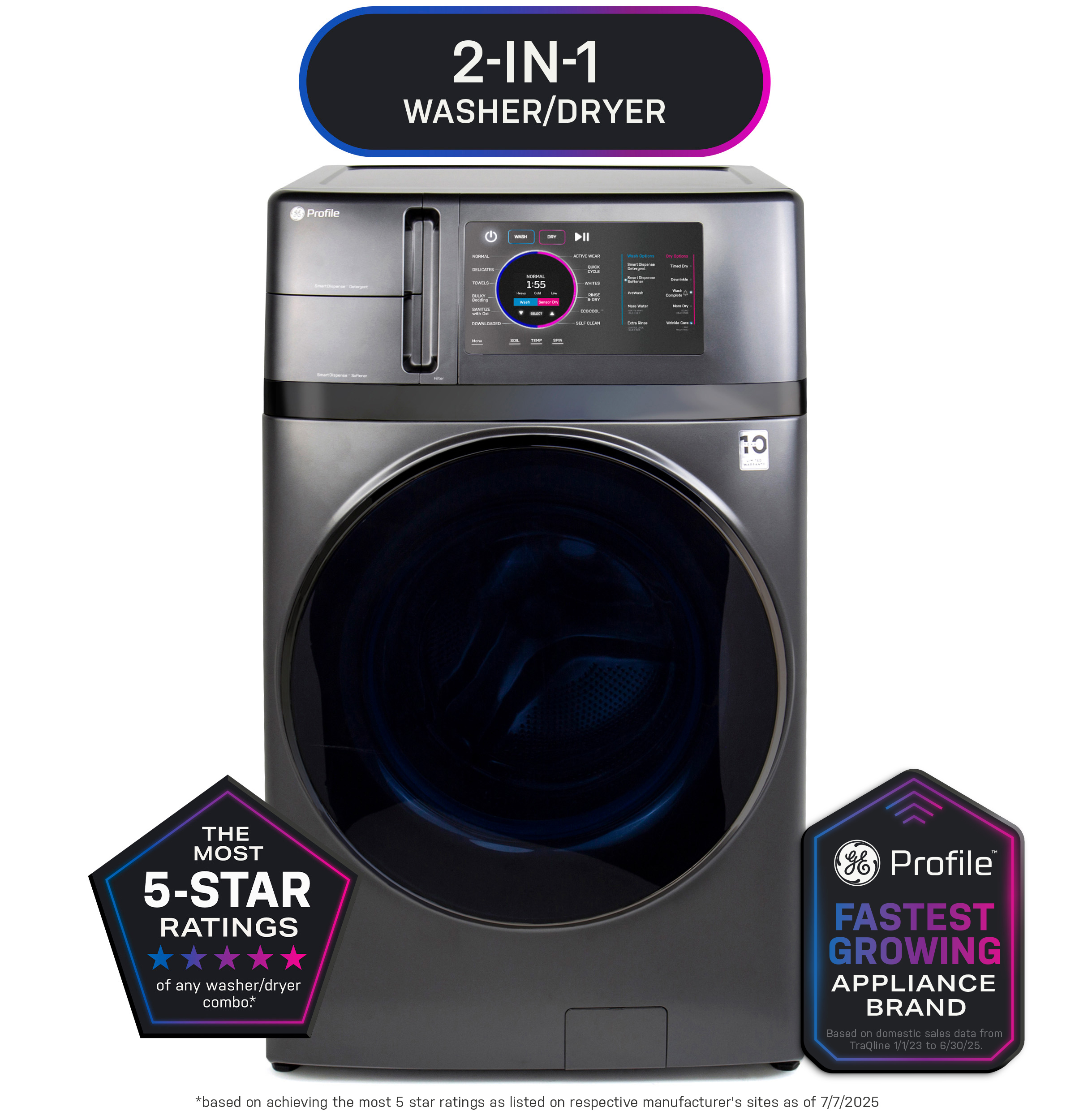 GE Profile ENERGY STAR 4.8 cu. ft. Capacity UltraFast Combo with Ventless Inverter Heat Pump Technology Washer/Dryer