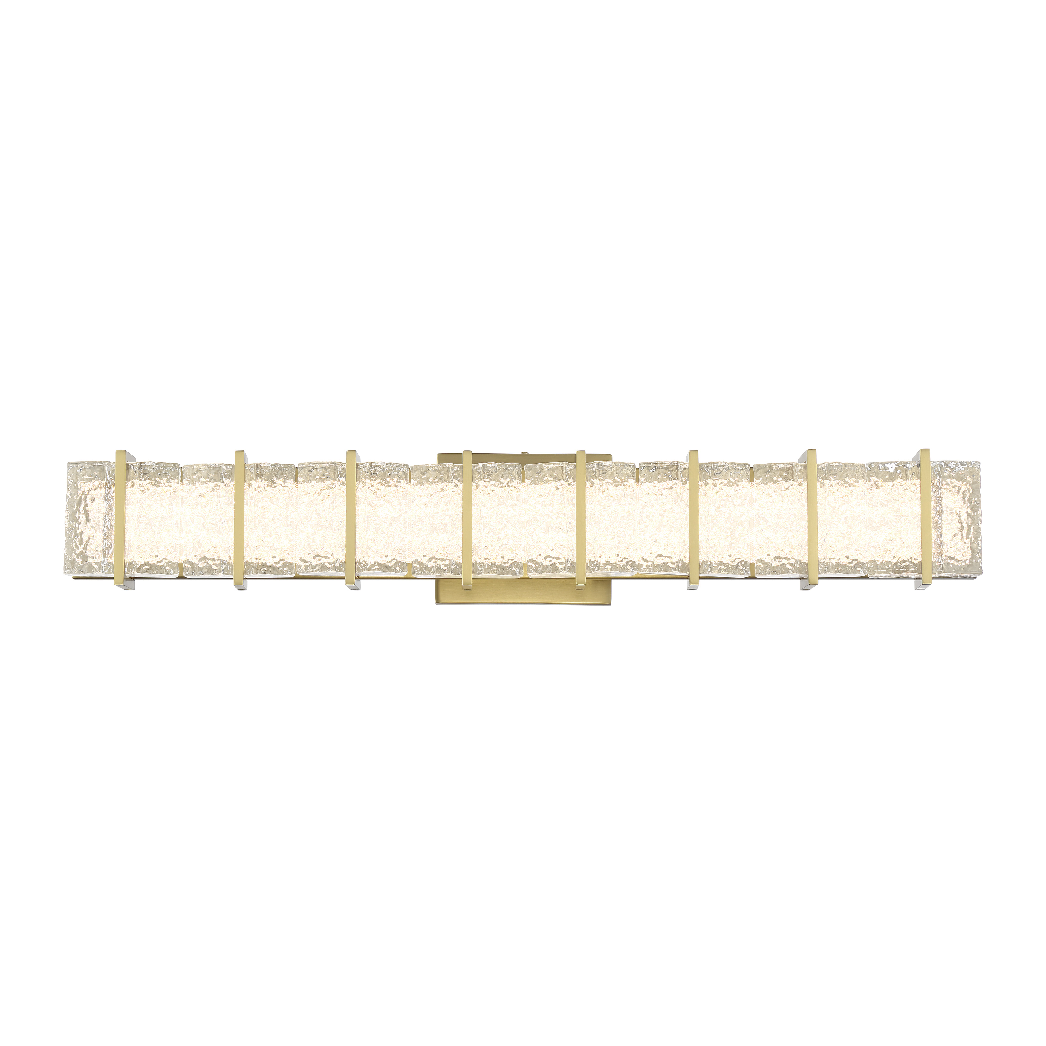 The Sevryn LED Vanity combines contemporary design with functional lighting. Its 27.5-inch width and textured crystal glass shades deliver 2106 lumens of high-CRI light, perfect for grooming tasks. ADA compliant and dimmable. - alternate view