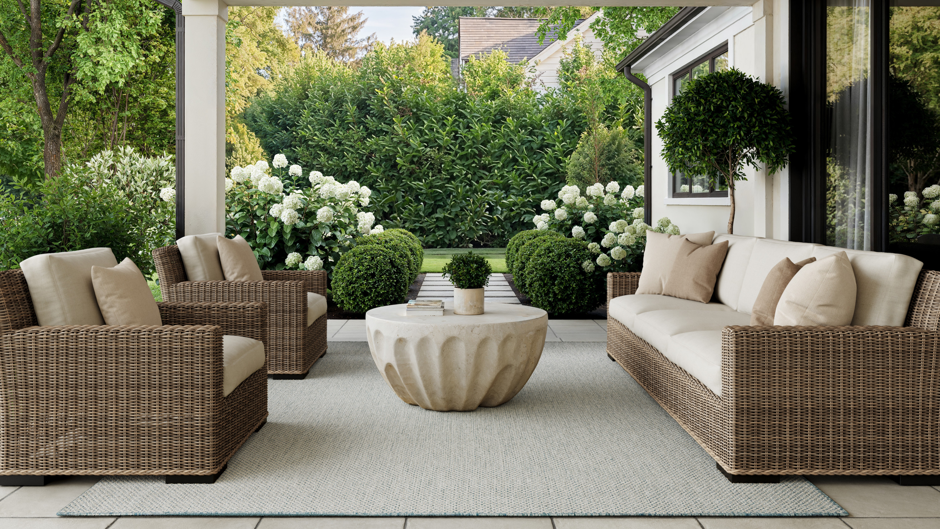 Nourison Courtyard 8' x 10' Ivory Aqua Modern Rug