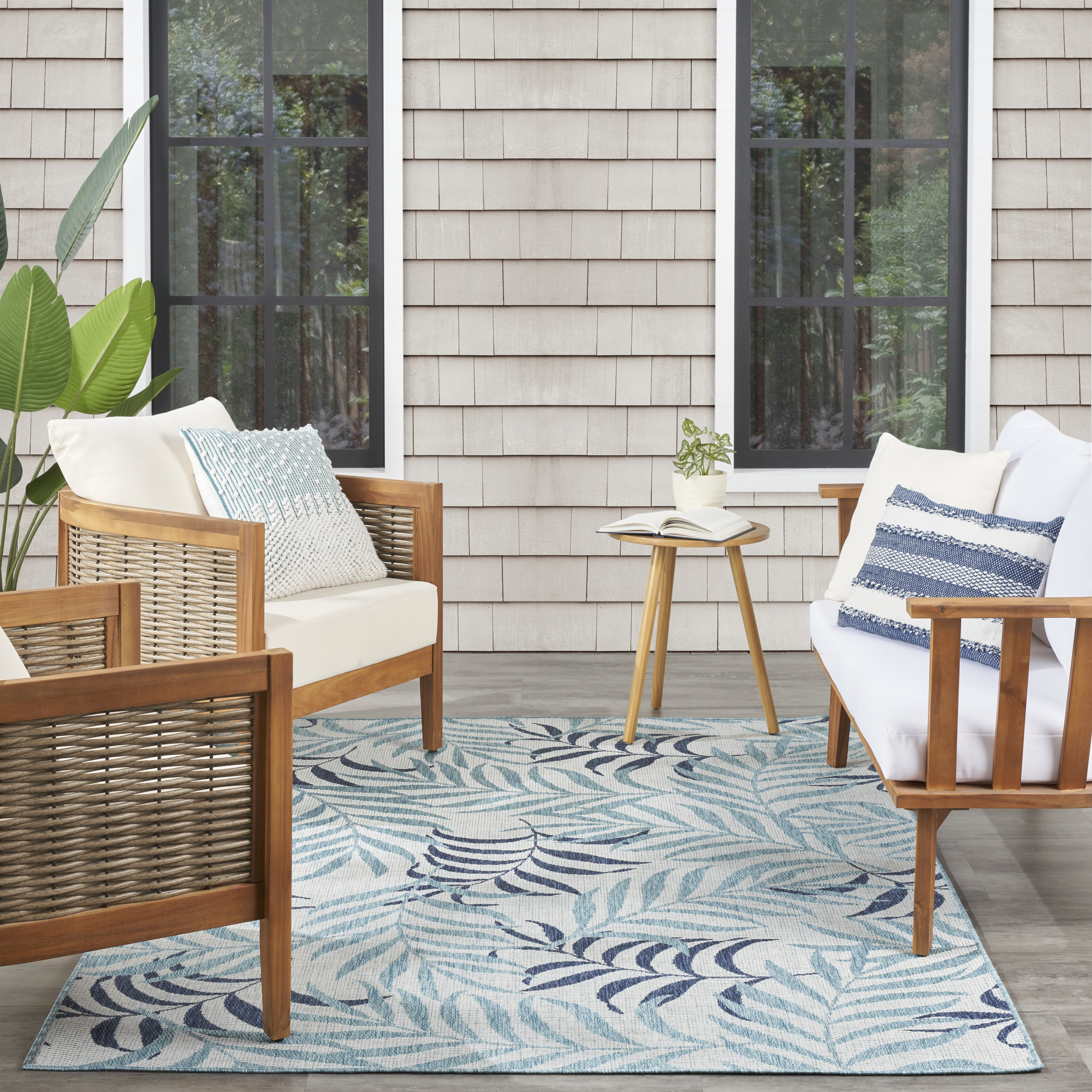 Nourison Garden Oasis 6' x 9' Blue Tropical Rug