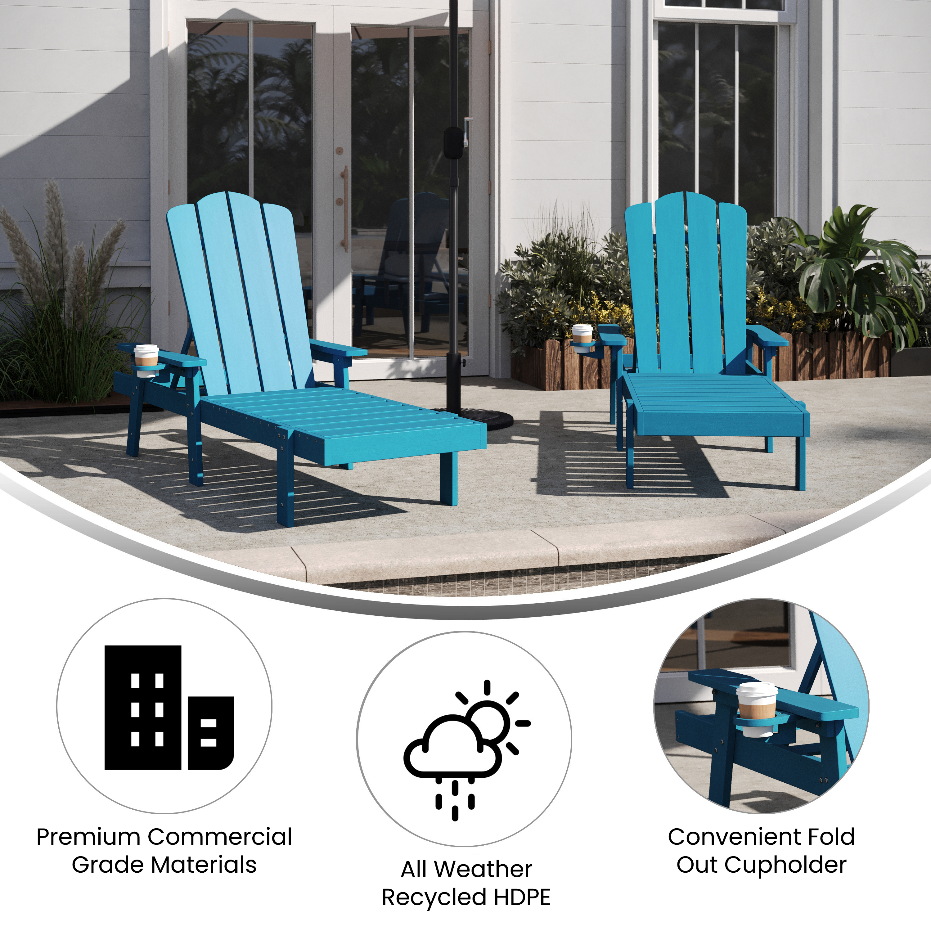 Stockton Set of 2 Red Recycled HDPE Adjustable Adirondack Loungers with Fold ... - Bild 16 von 23