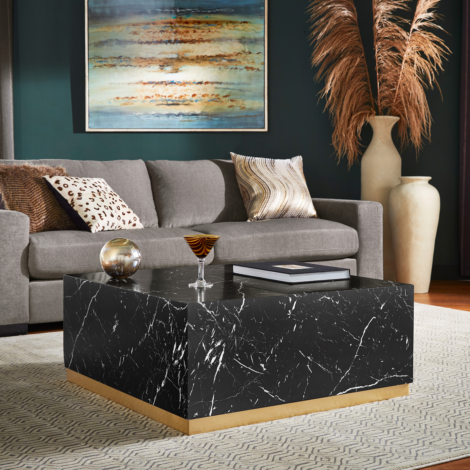 Faux Marble Square Table with Casters