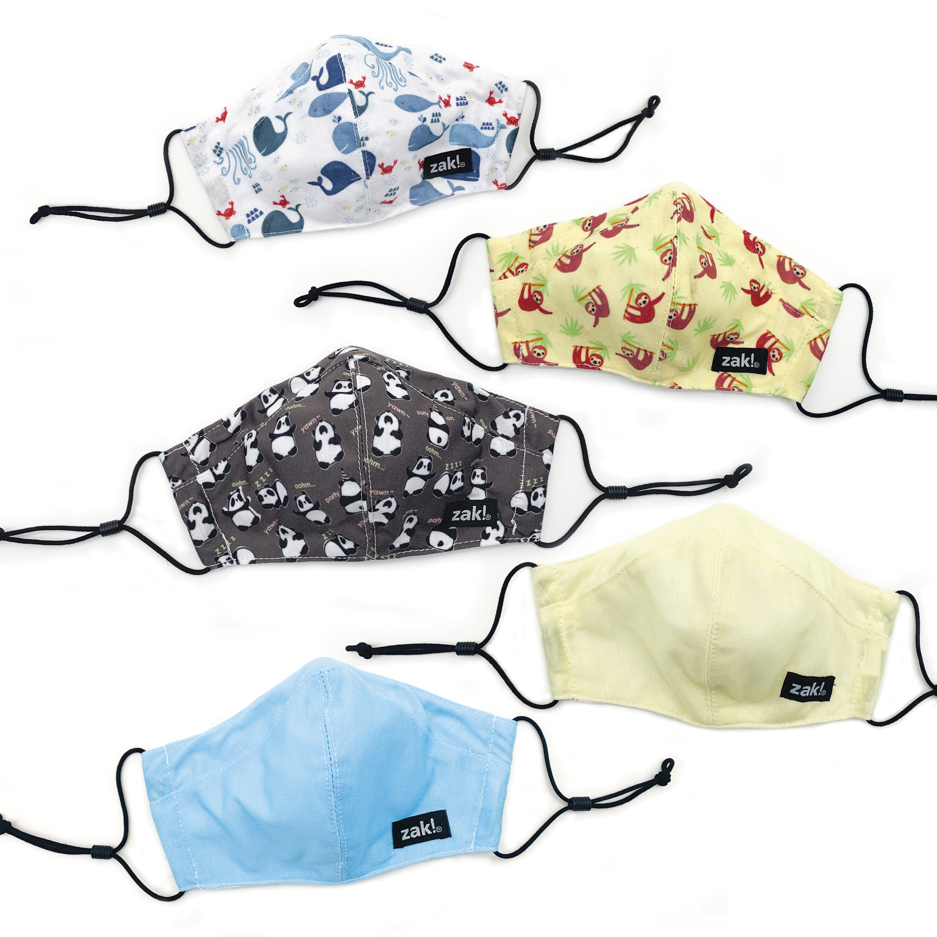 Zak Personal Protective Equipment (PPE) Washable Childrens Safety Face Masks, Animals, 5-piece set slideshow image 1
