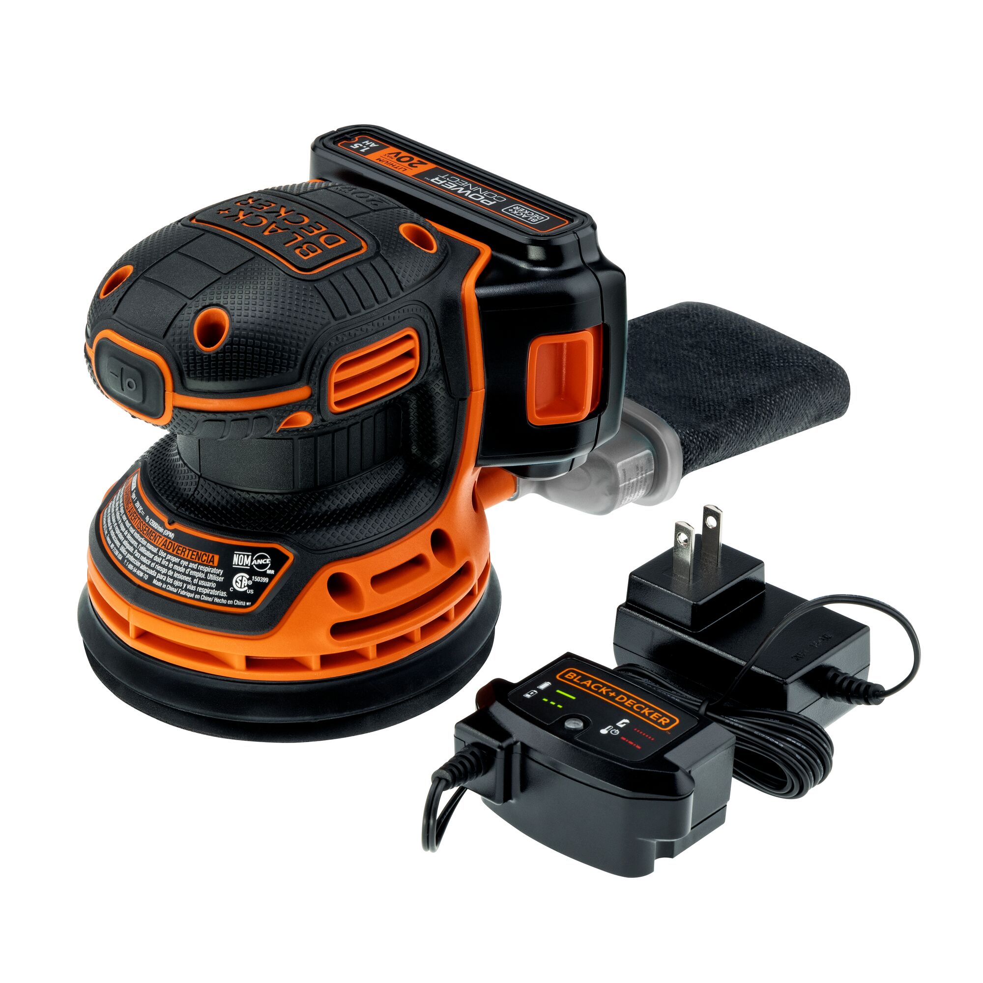 3/4 angle of 20 volt max cordless sander with charger
