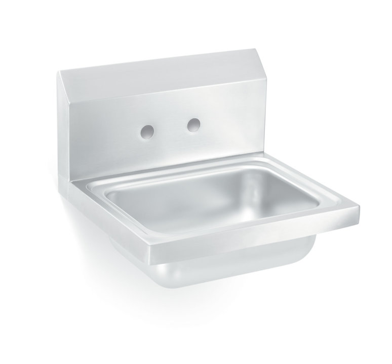 Wall-mount stainless steel hand sink with strainer
