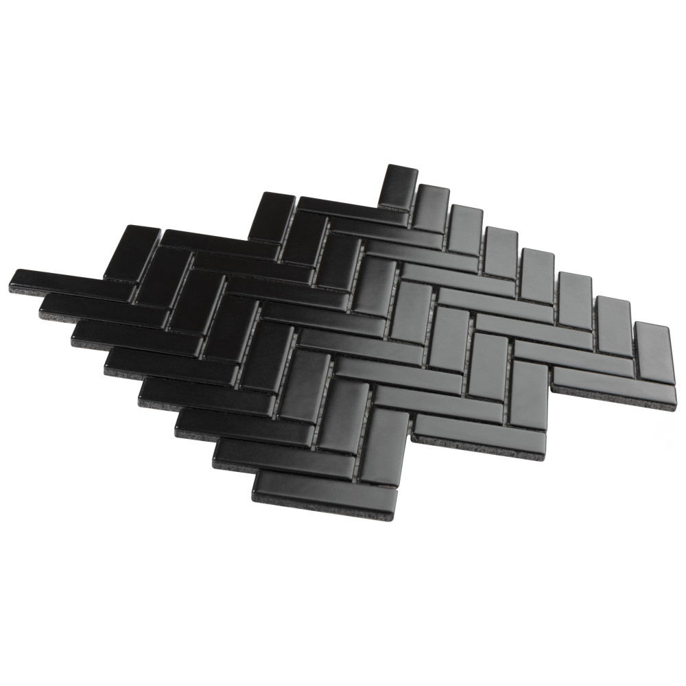 Metro Brick Herringbone Matte Black 10-5/8 in. x 12-1/2 in. Porcelain Mosaic Tile